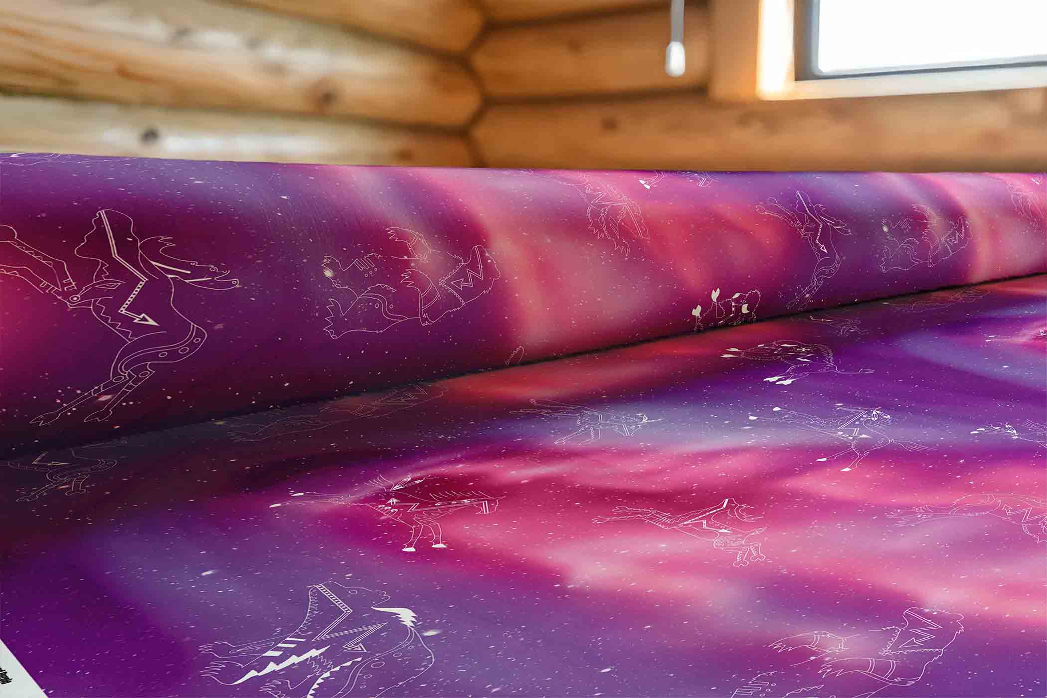 Animal Ancestors Aurora Gases Pink and Purple Satin Fabric By the Yard