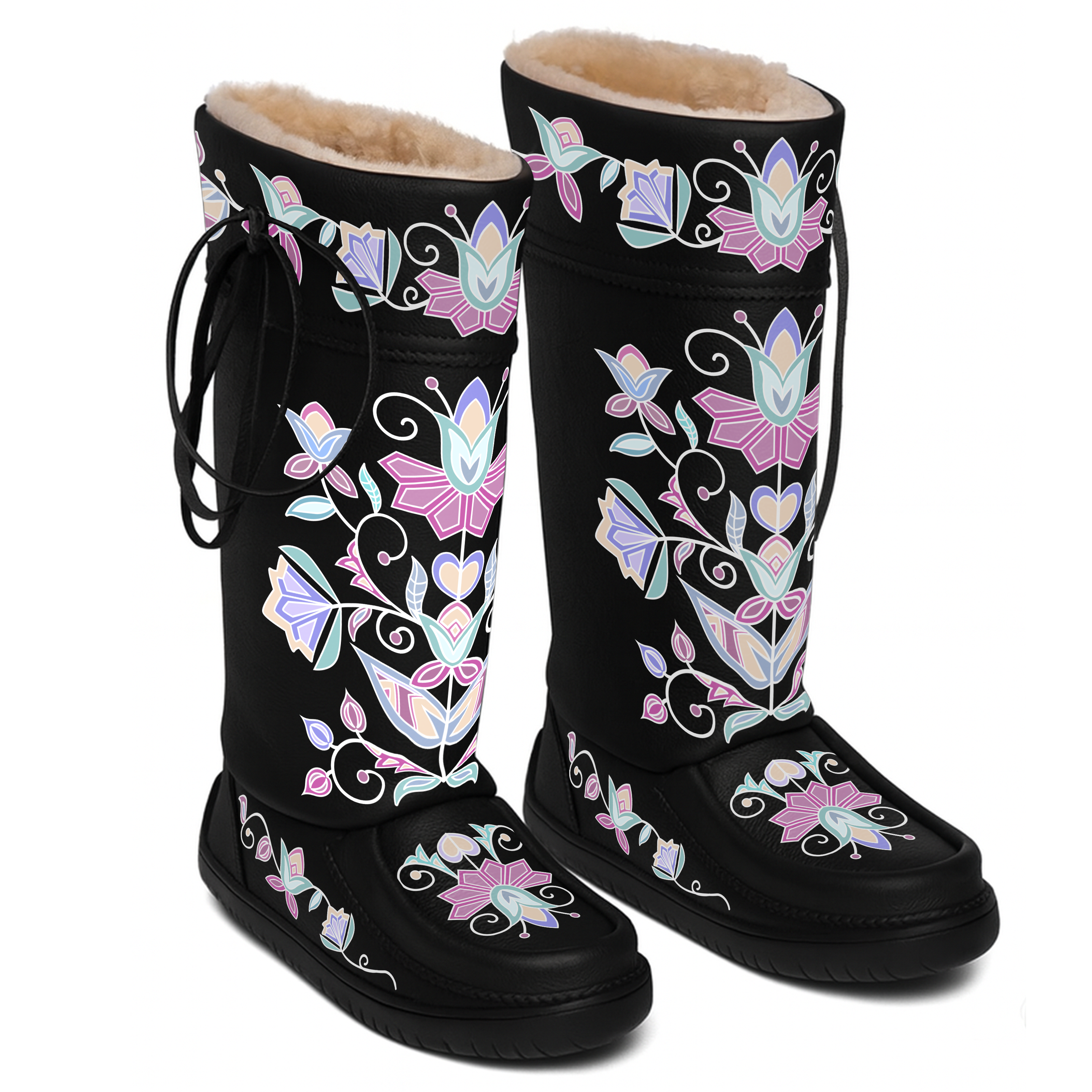 Moonlit Frost Black Real Leather MocLux Tall