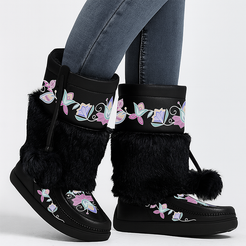 Moonlit Frost Real Black Leather MocLux Calf with Fur