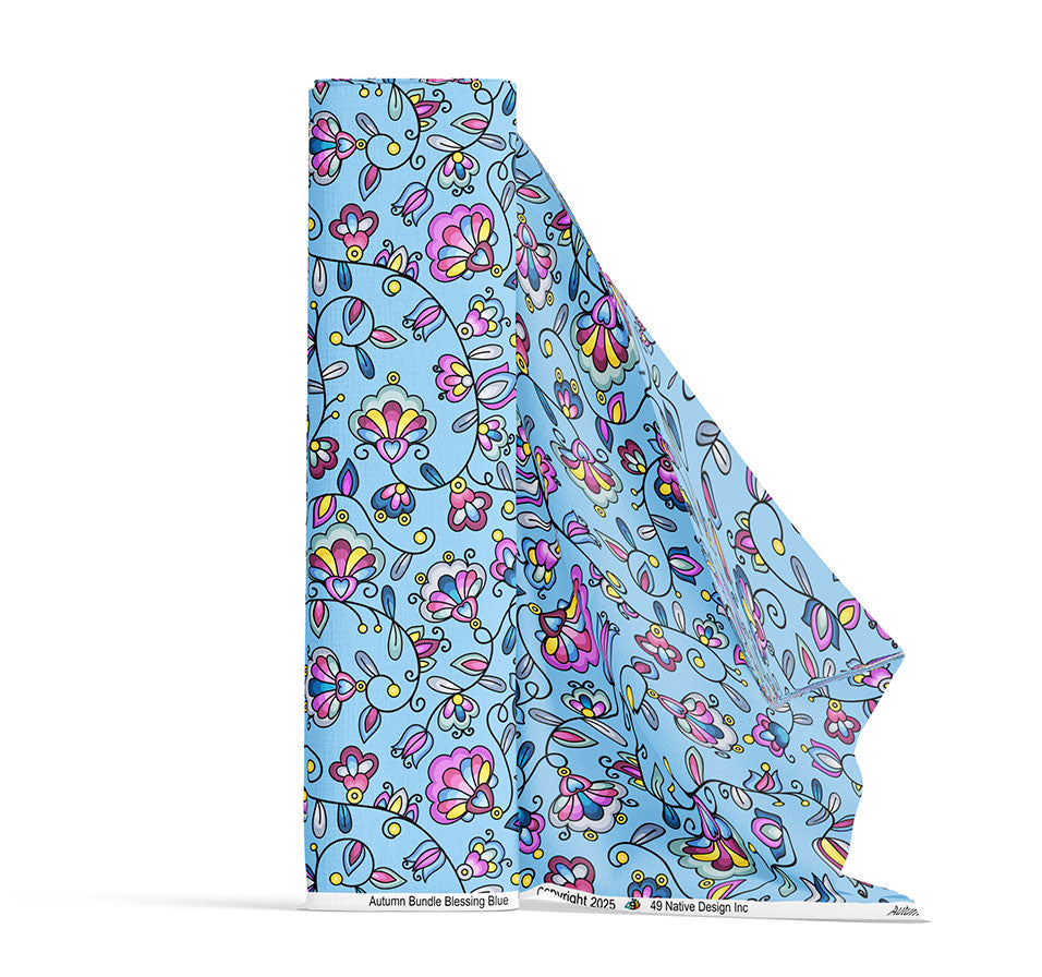 Autumn Bundle Blessing Blue Satin Fabric