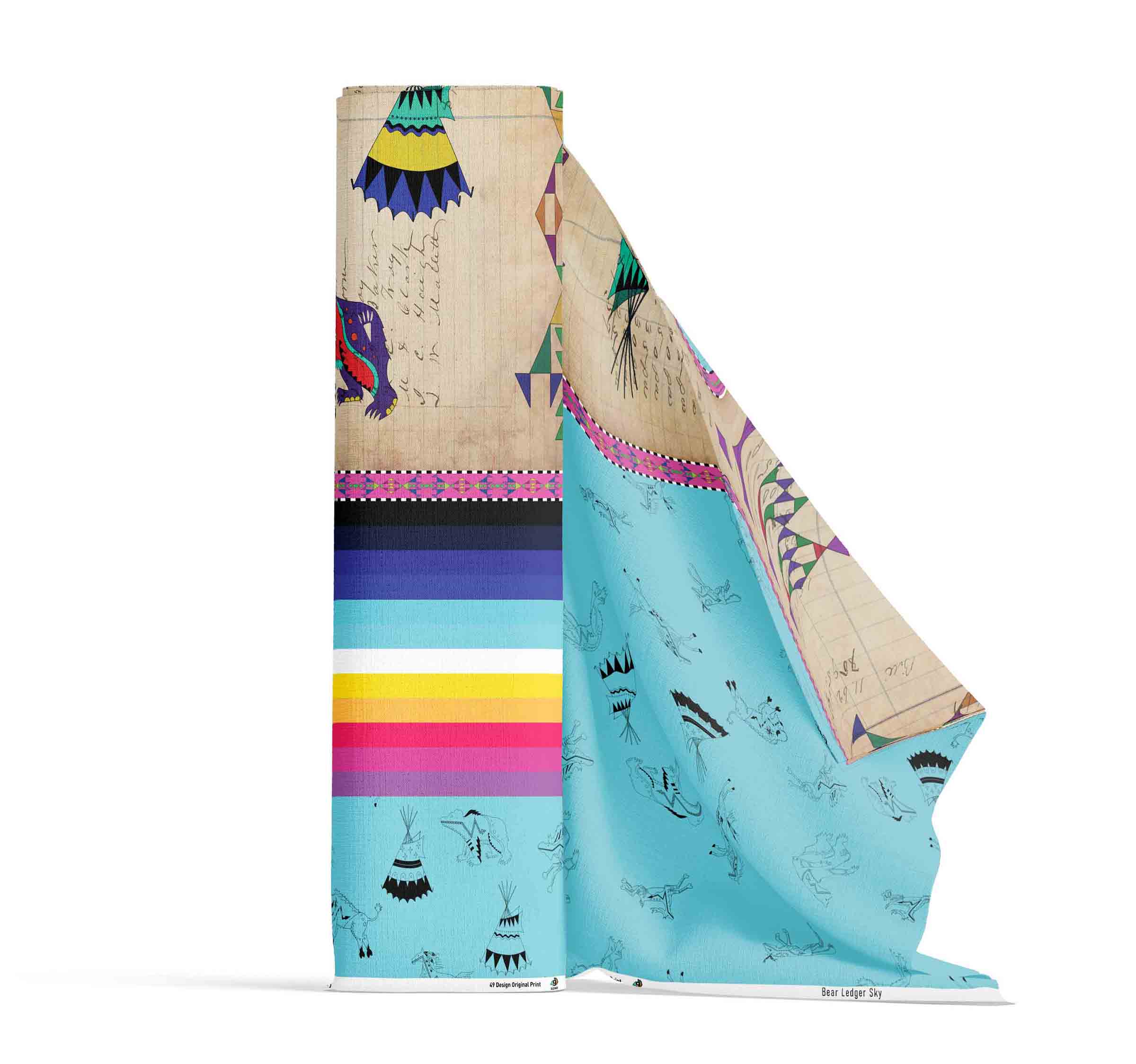 Ledger Bears Sky Satin Fabric