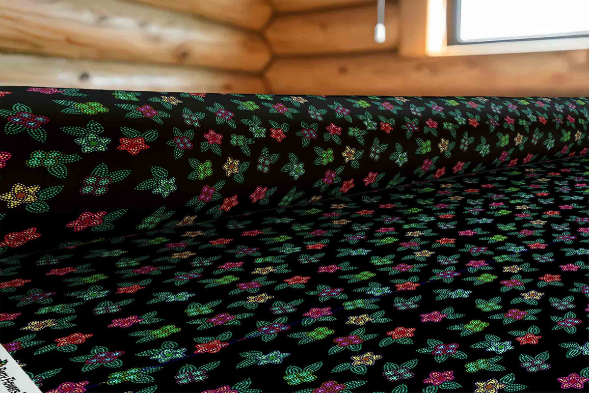 Berry Flowers Black Cotton Poplin