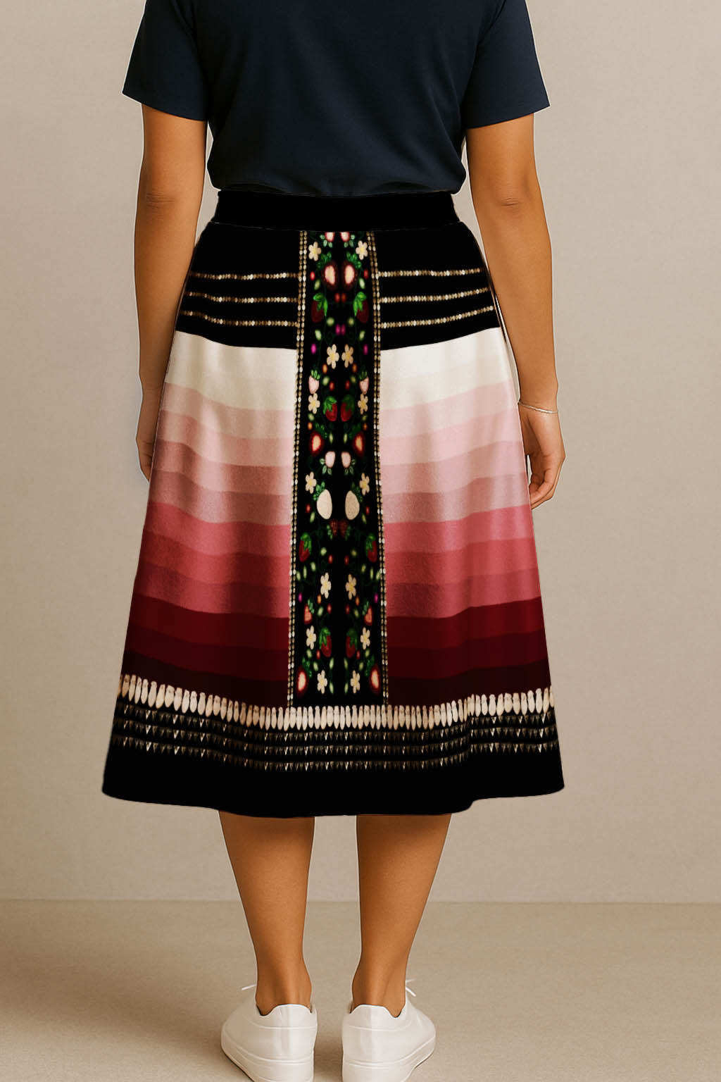 Berry Rites Black 2 Elastic Waist Pocket Midi Skirt