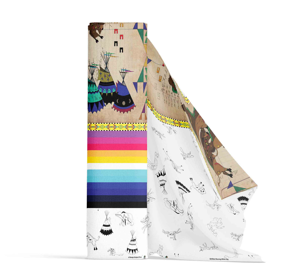Ledger Buffalos Running White Clay Cotton Poplin
