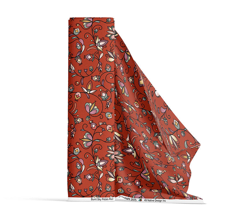 Burnt Sky Petals Red Satin Fabric