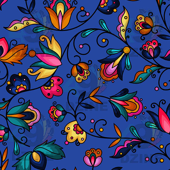 Copper Prairie Petals Blue Satin Fabric