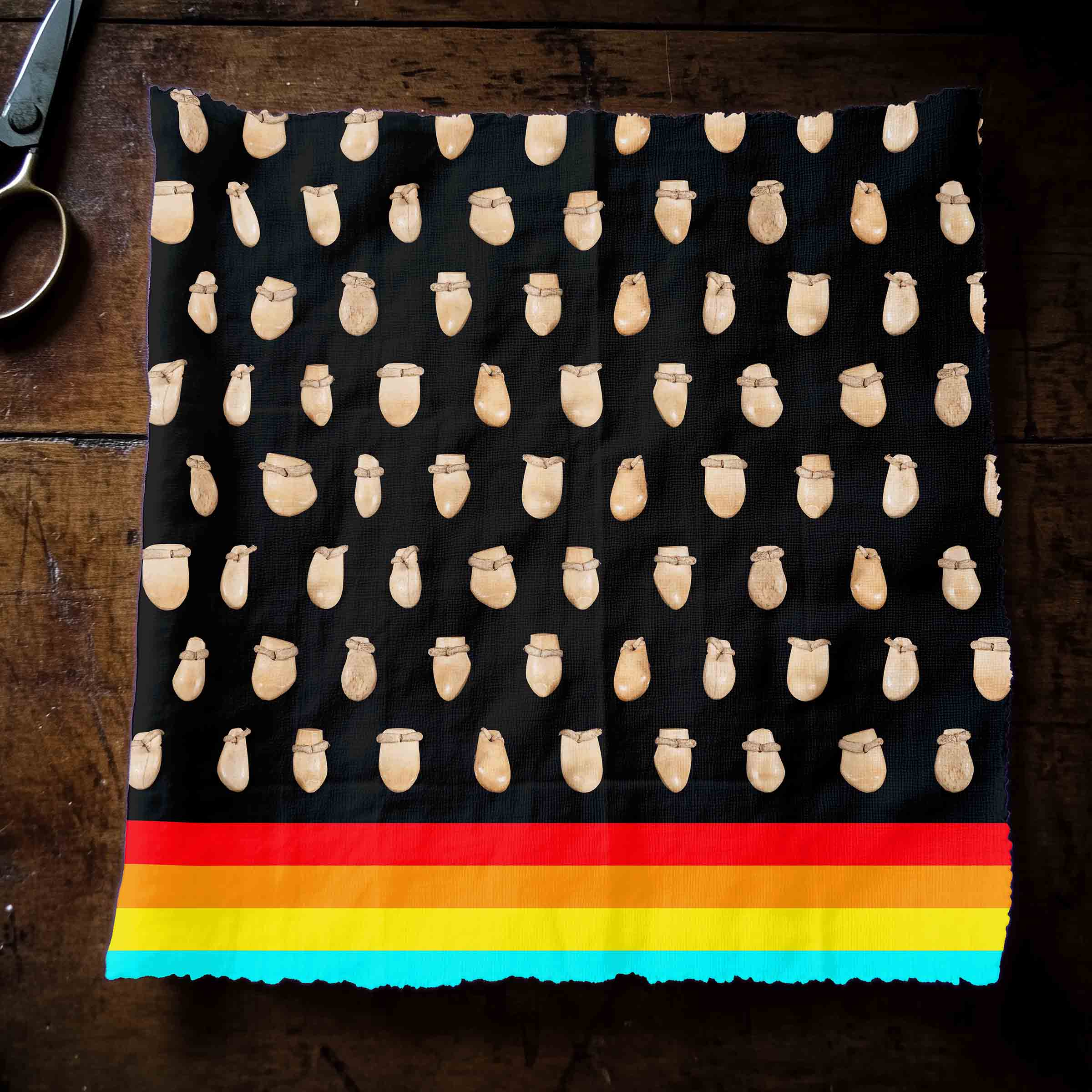 Elk Teeth on Black Satin Fabric By the Yard