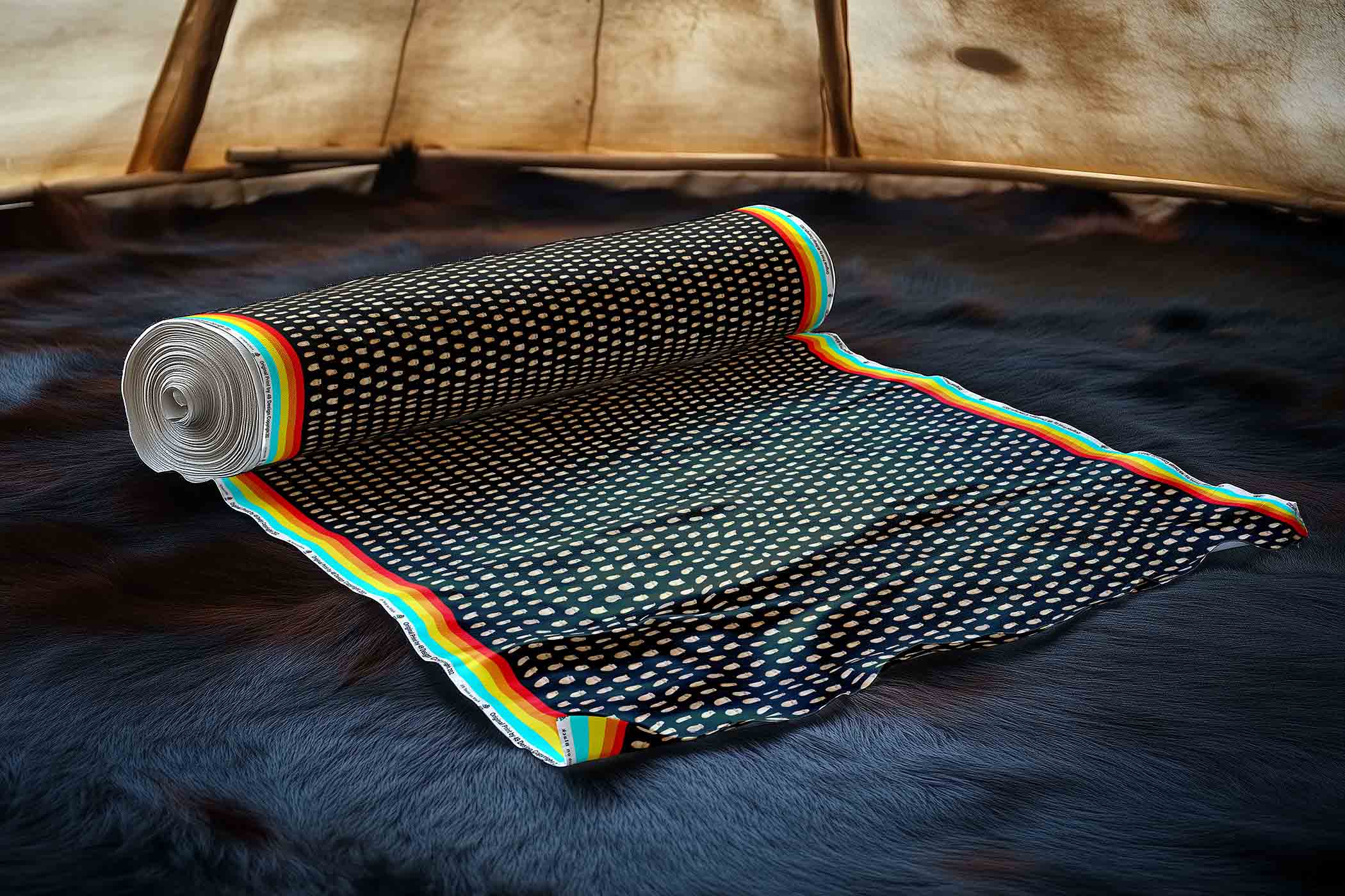 Elk Teeth on Black Satin Fabric By the Yard