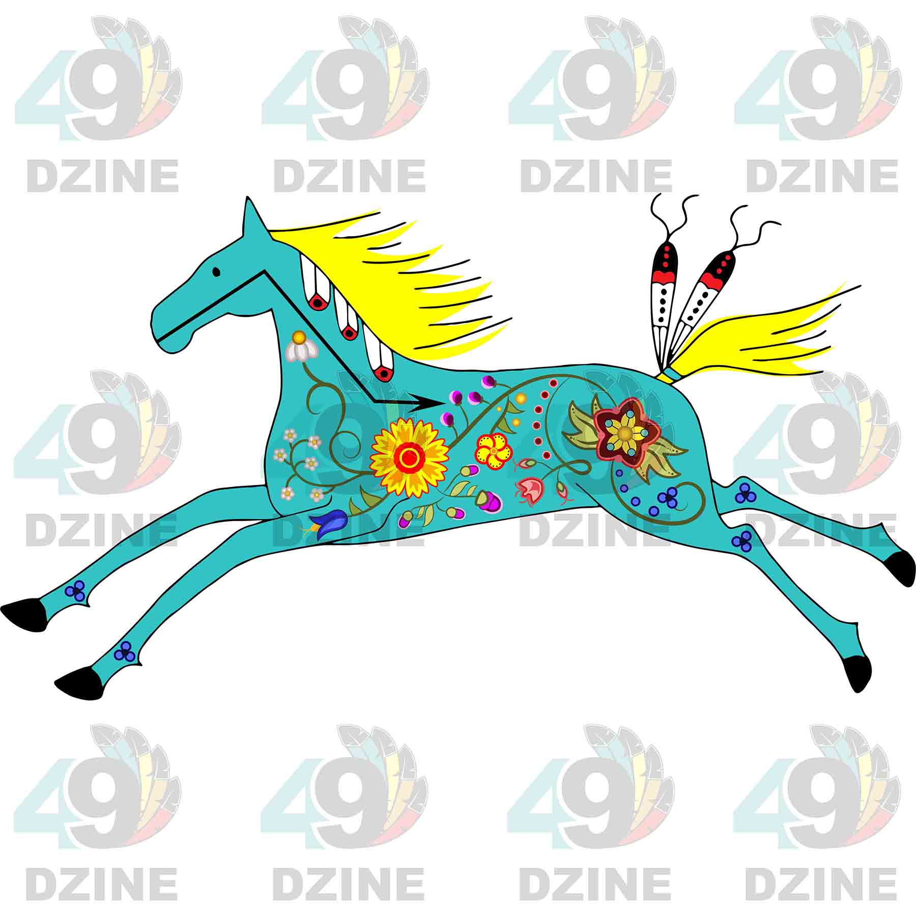 Floral Horse Turquoise Sticker