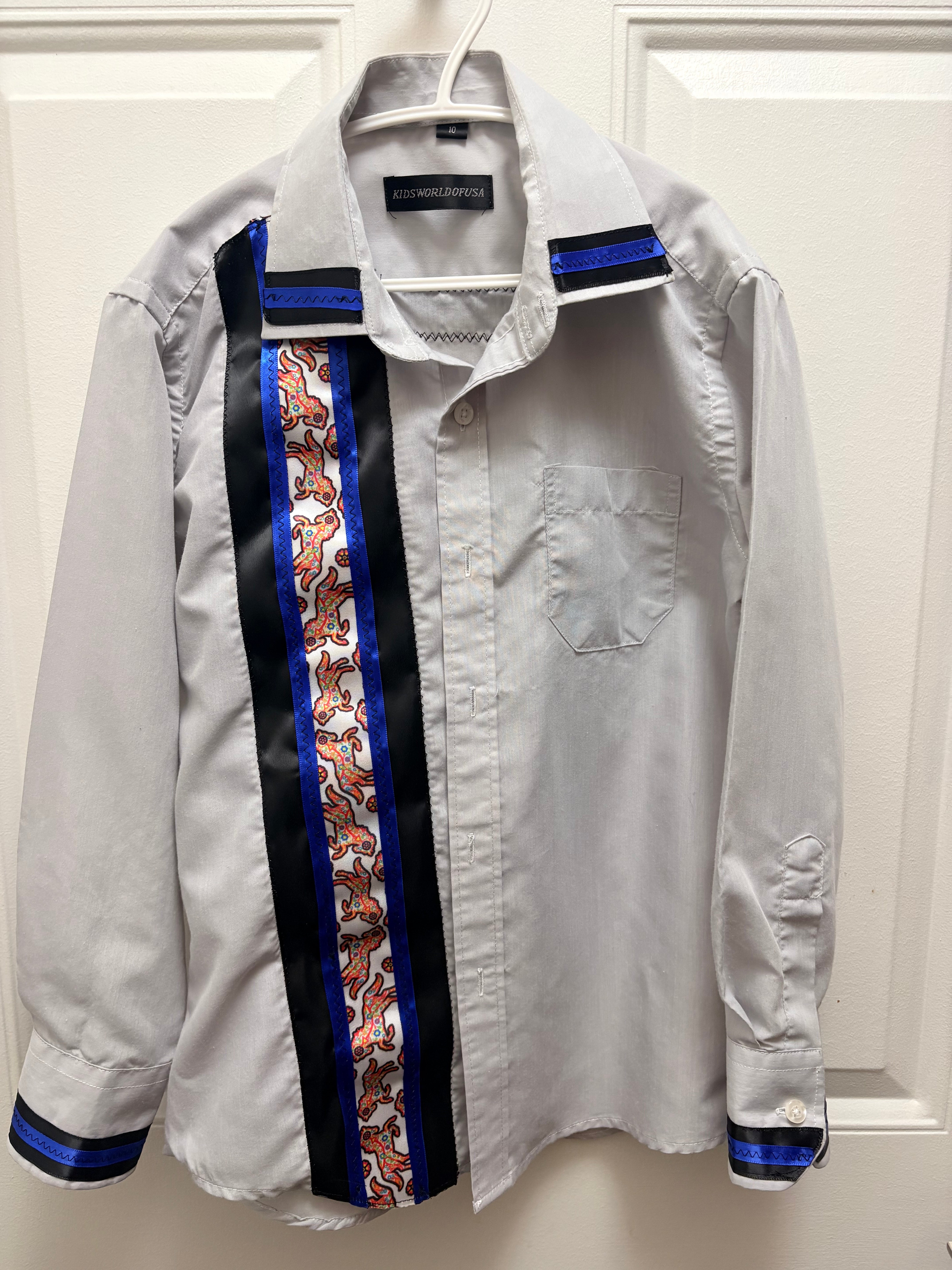 Lakota Artist Jackie Kid's Grey Horse Ribbon Shirt