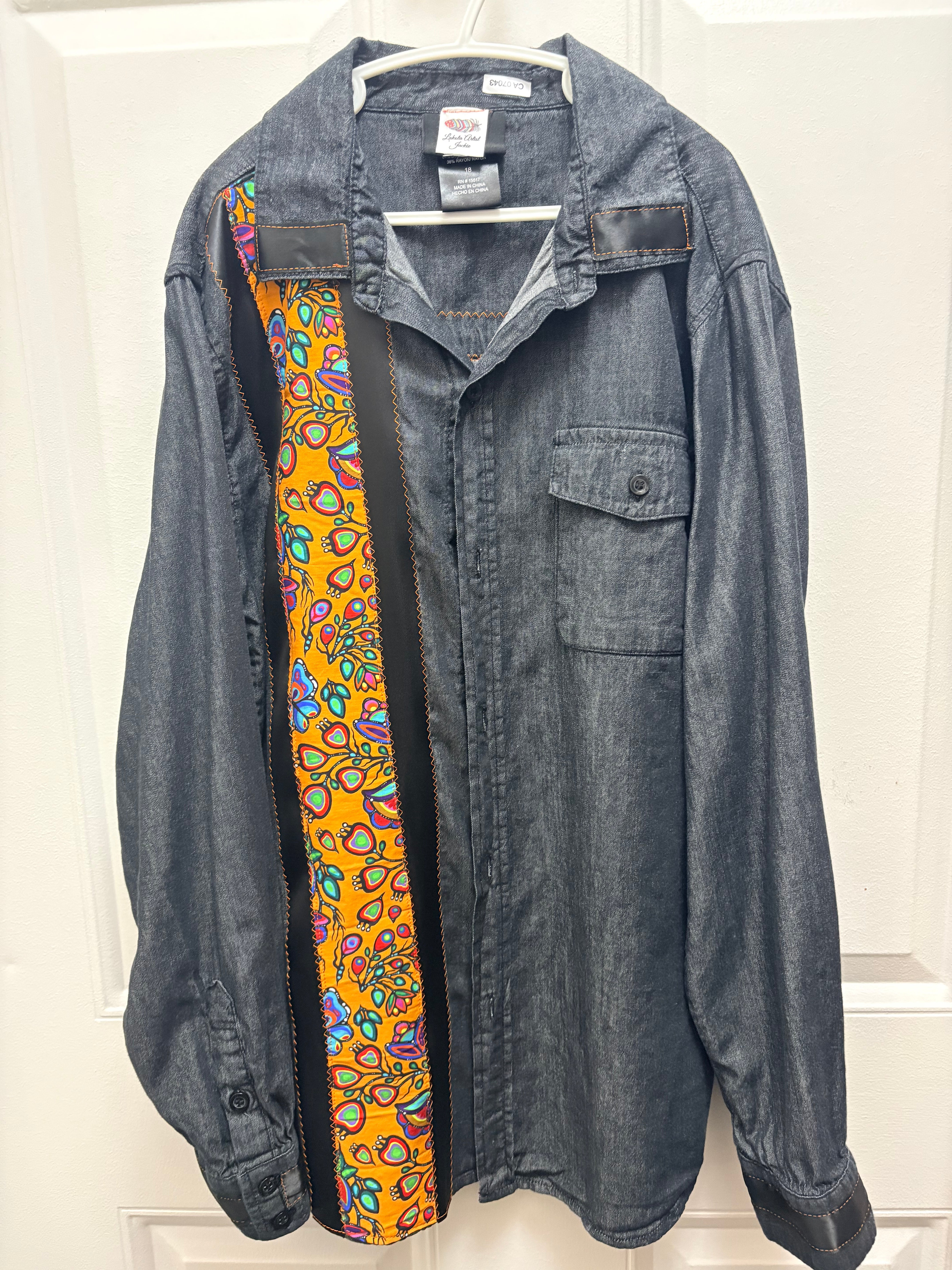 Lakota Artist Jackie Kid's Black Floral Ribbon Shirt