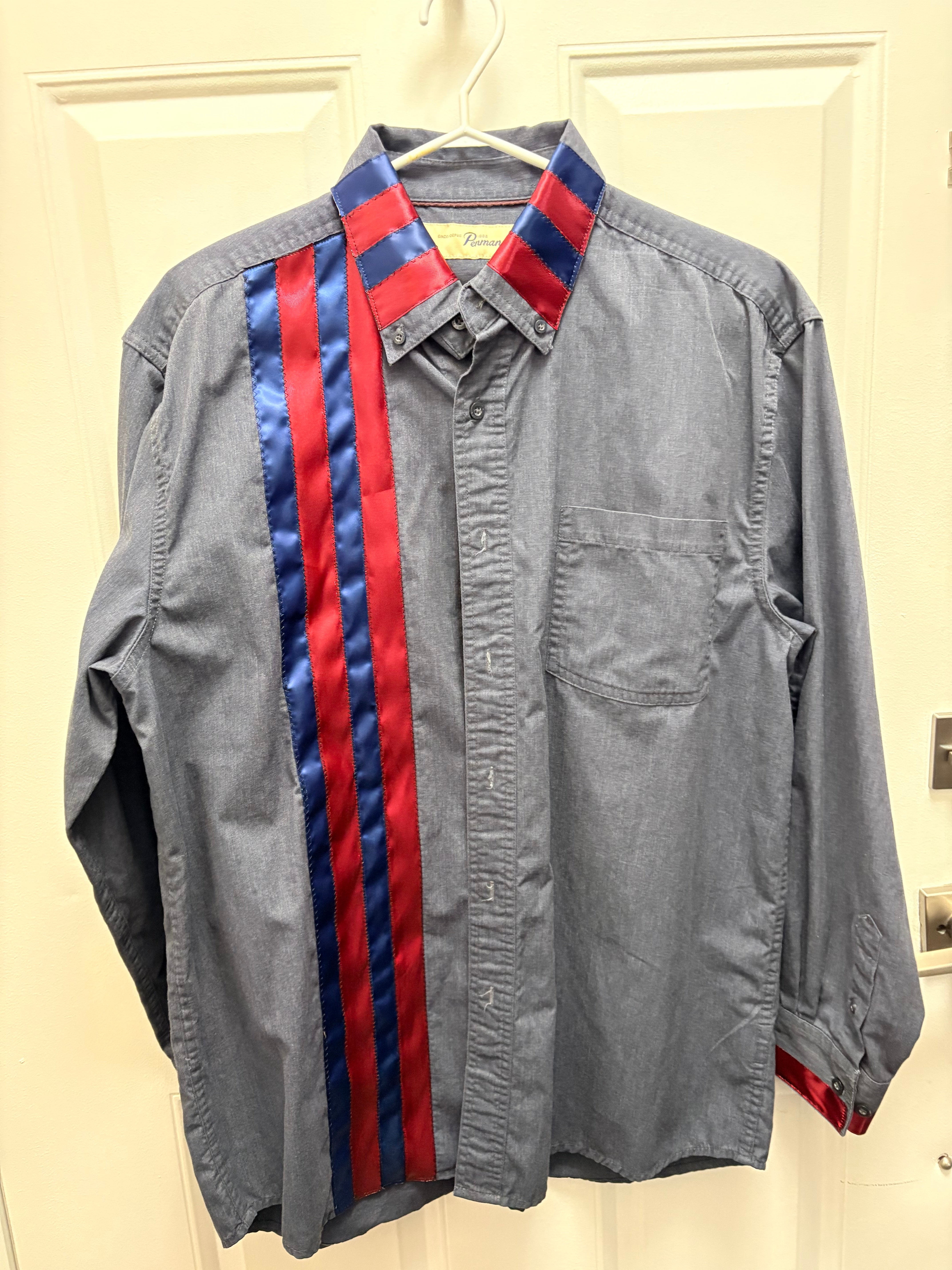 Lakota Artist Jackie Grey w/ Blue & Red Ribbon Shirt