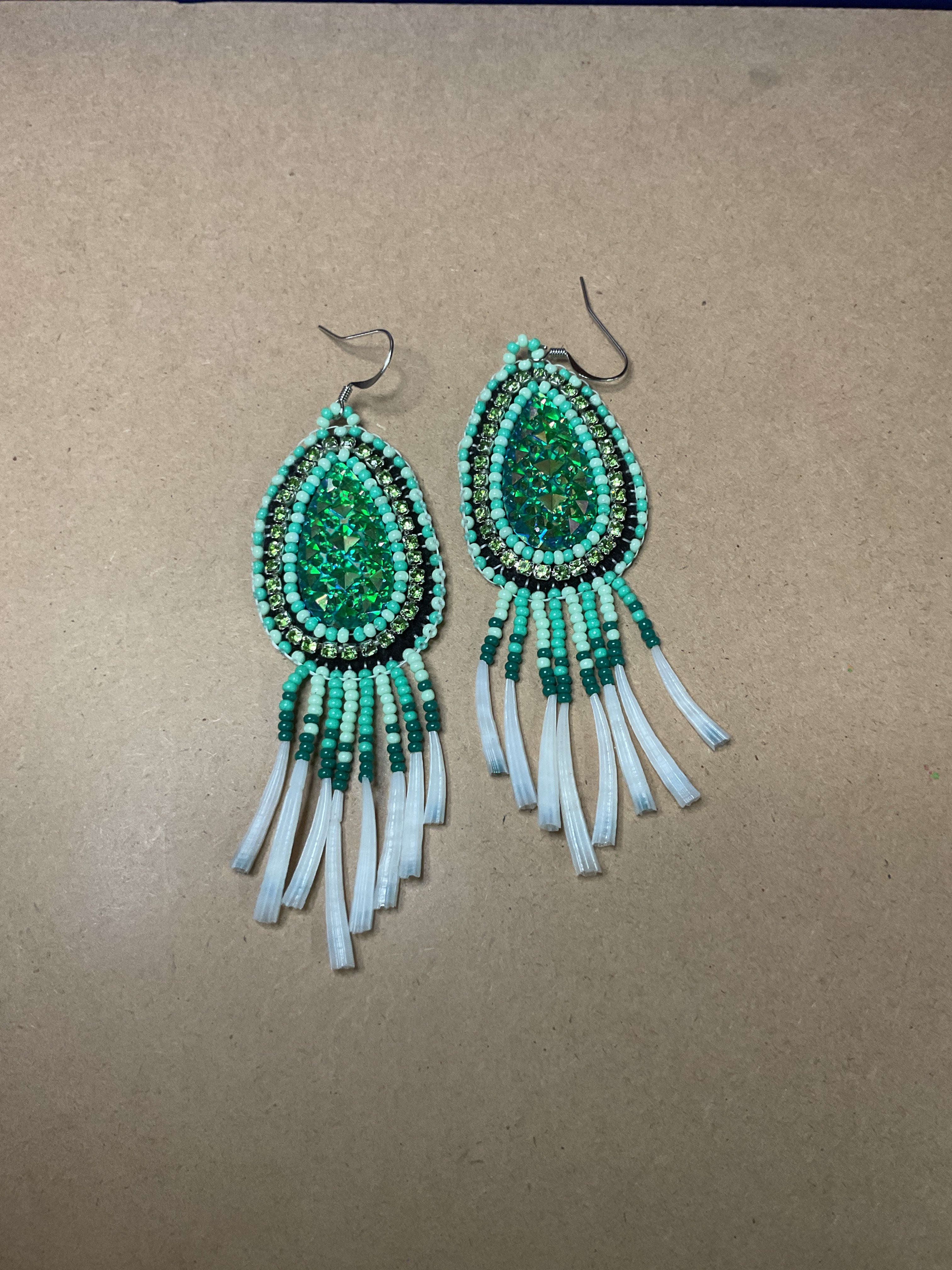 Asteria Brill Green Dentalium Beaded Earrings