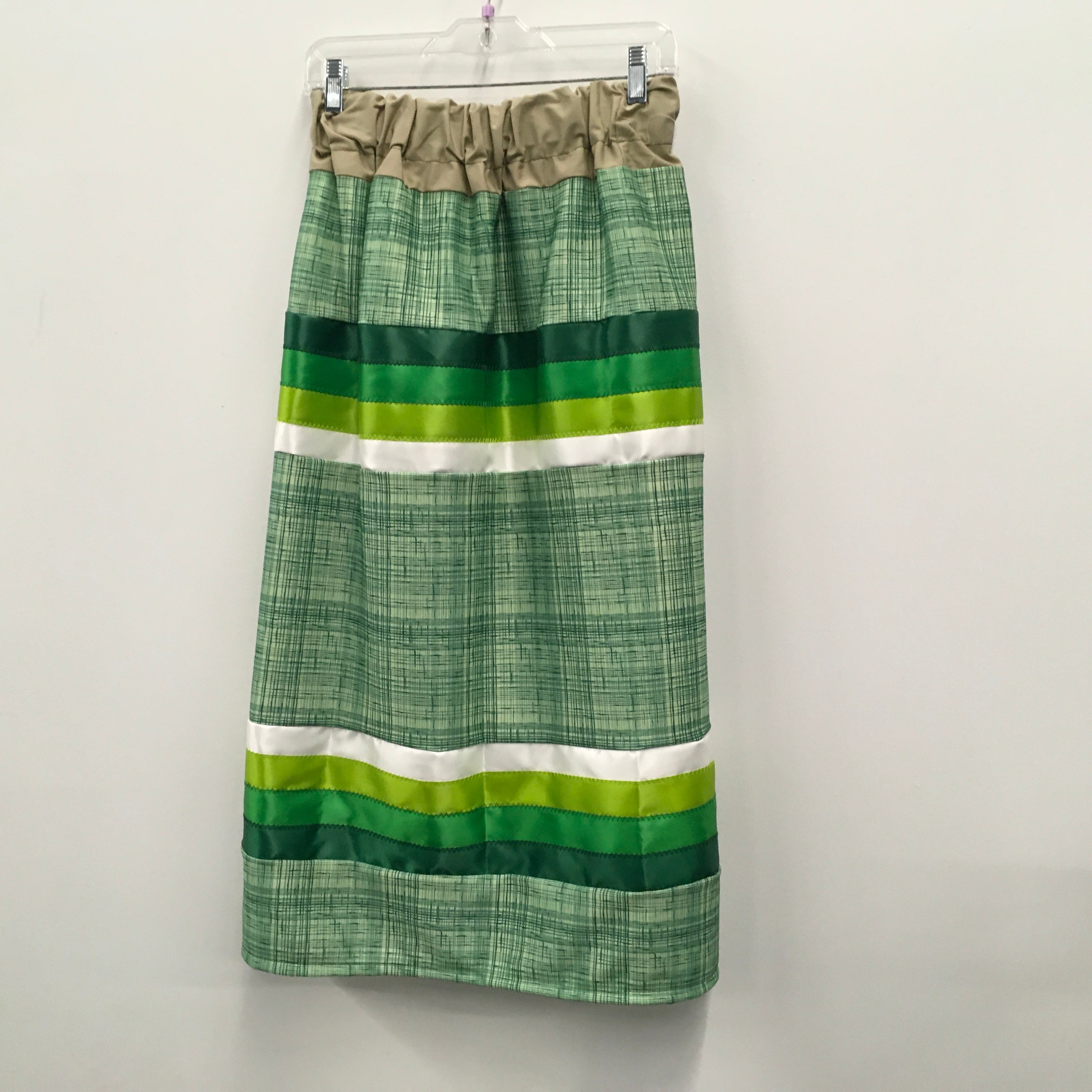 Handmade Ribbon Skirt Green Plaid w/ Green/White Ribbons