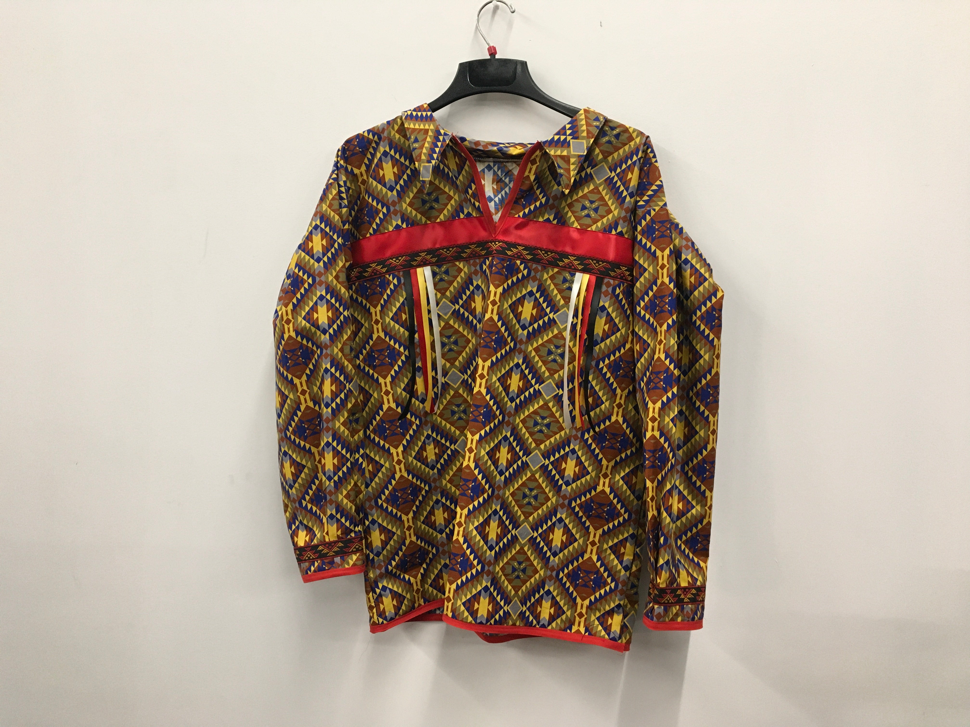Handmade Ribbon Shirt Geometric Aztec w/ Medicine Wheel Ribbon