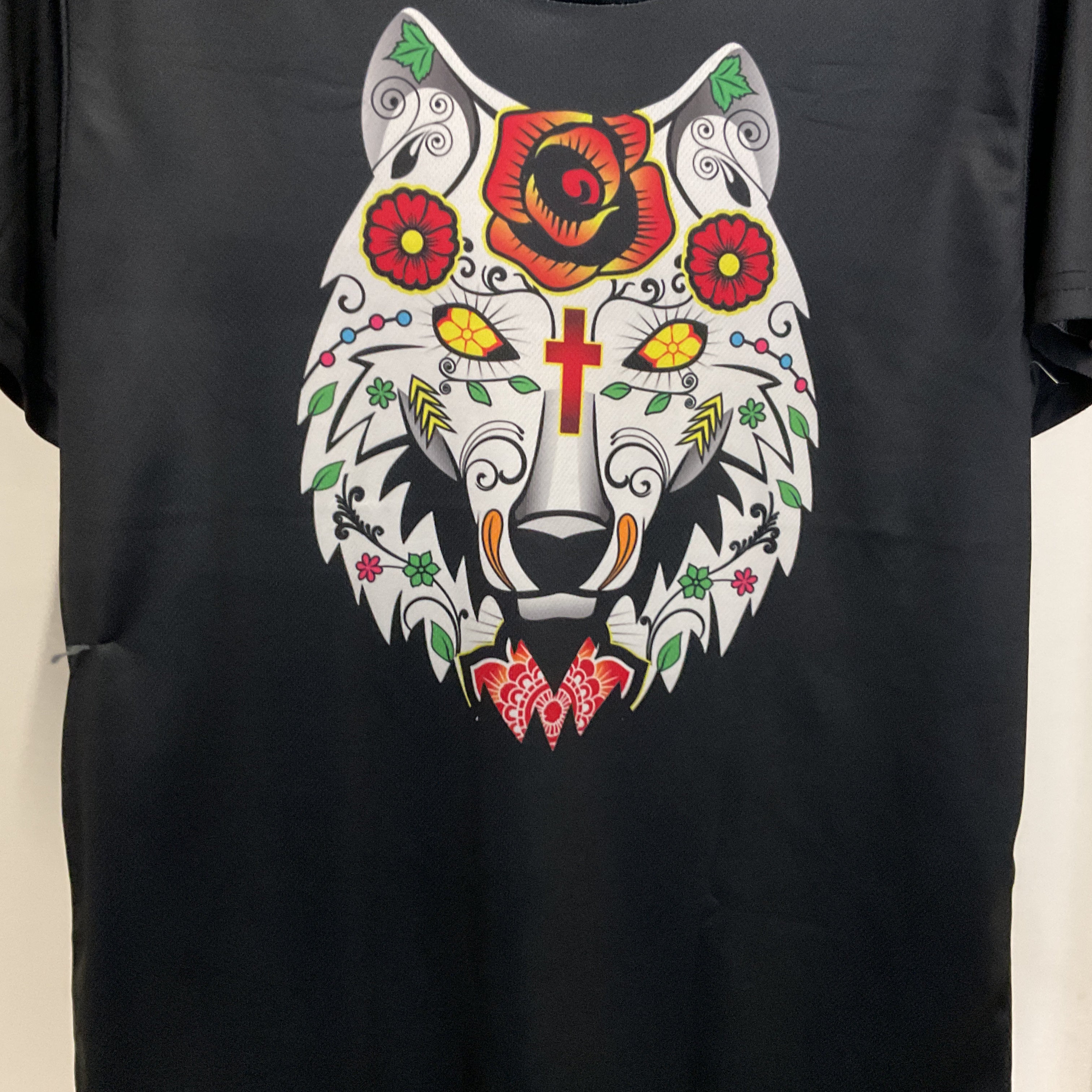 Floral Wolf Black Jersey-Style T-Shirt