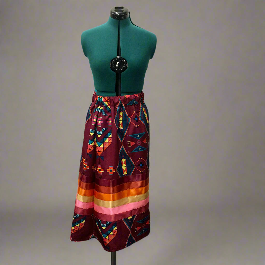 Magenta Geometric Ribbon Skirt
