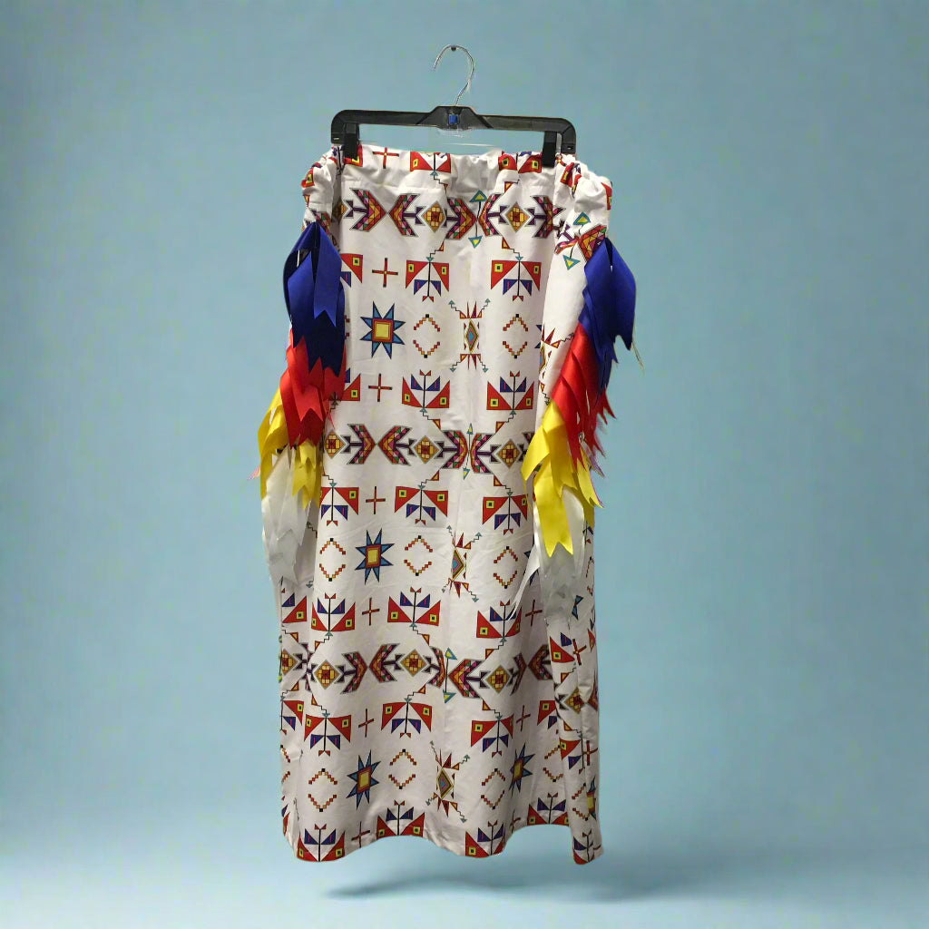 White Geometric Ribbon Skirt w/ Blue/White/Yellow/Red Ribbons