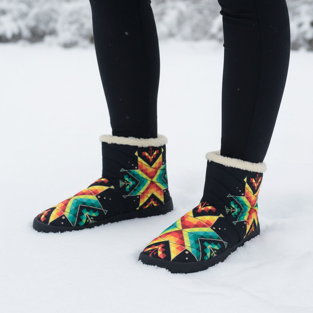 Dream of the Ancestors Zippered Ankle Winter Bootie with Fur Lining