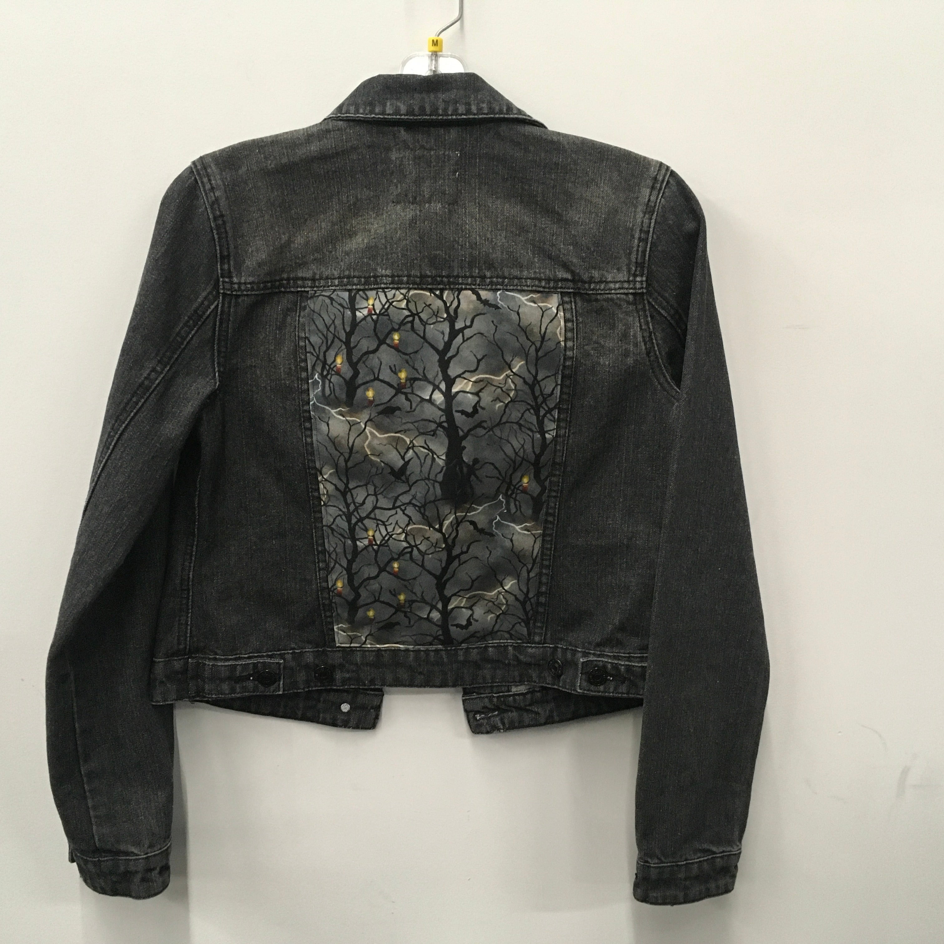 Victoria Wanihadie Medium Black Denim Vest w/ Halloween Panel
