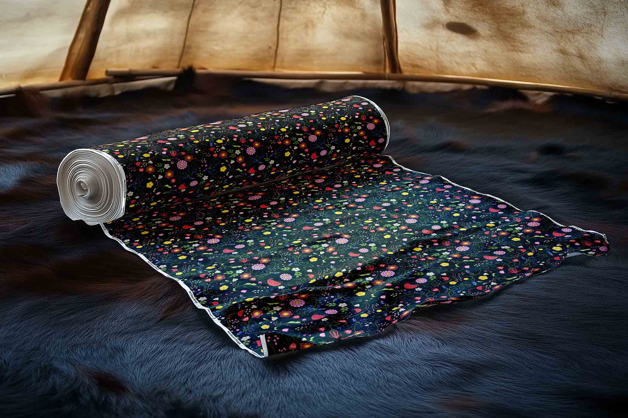 Nipin Blossom Midnight Satin Fabric By the Yard