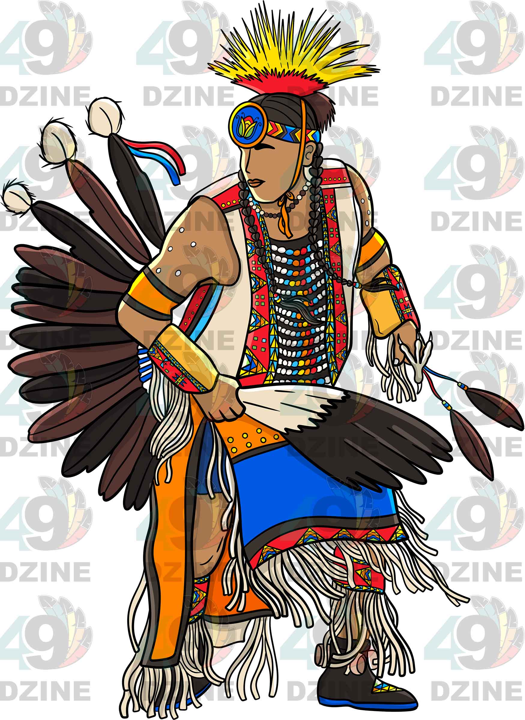 Traditional Powwow Man Dancer 3 Colored Sticker