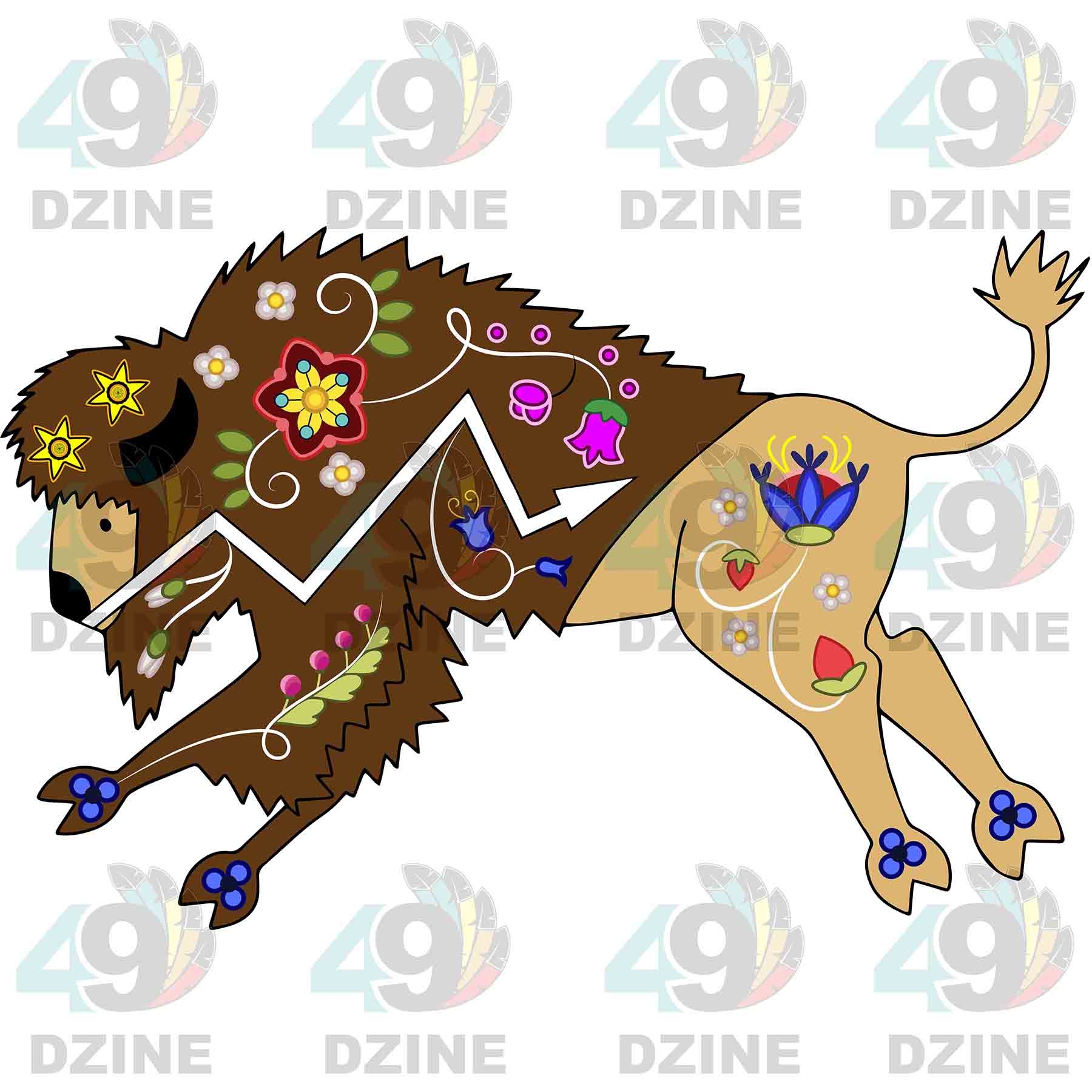 Floral Bison Tan Sticker