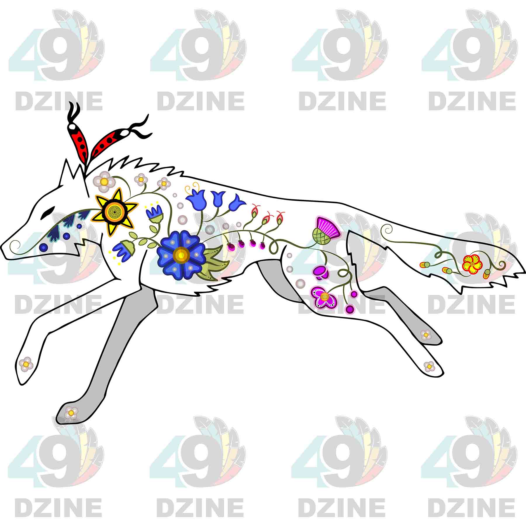 Floral Wolf White Sticker