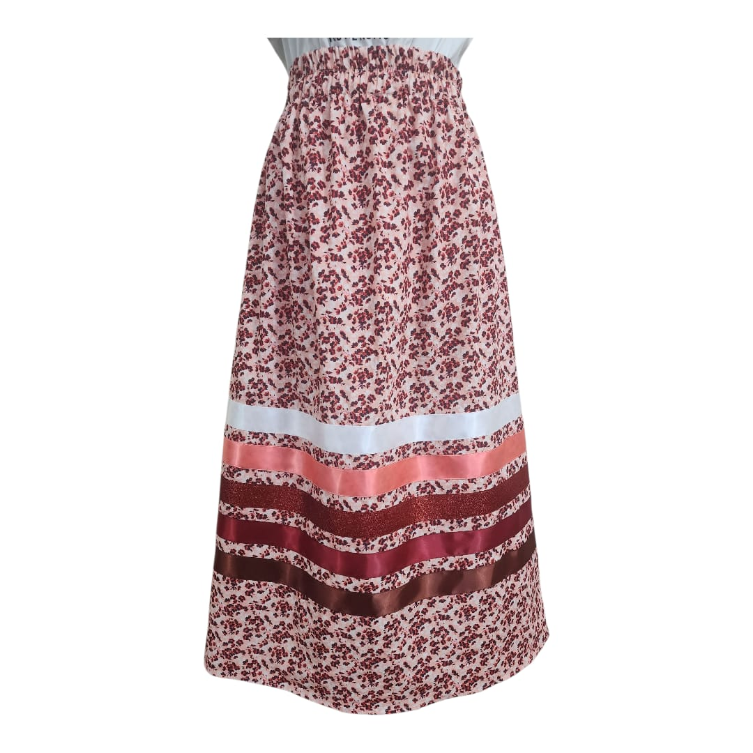 RezRibbons Handmade Pink Background Red Floral Ribbon Skirt