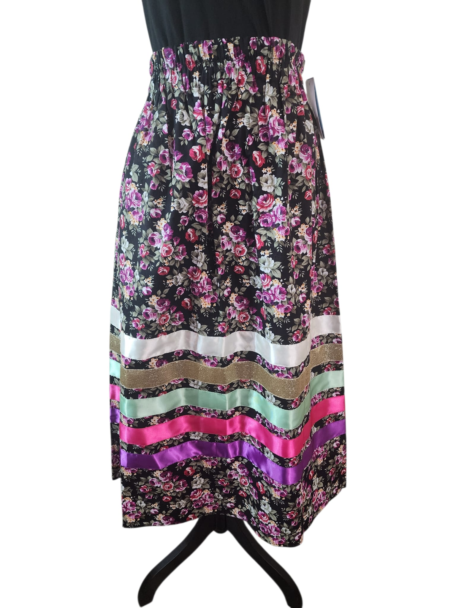 RezRibbons Handmade Black Background Purple Floral Ribbon Skirt
