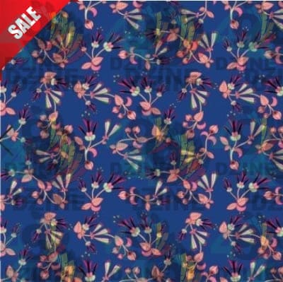 Swift Floral Peach Blue Cotton Poplin Fabric By the Yard Fabric NBprintex