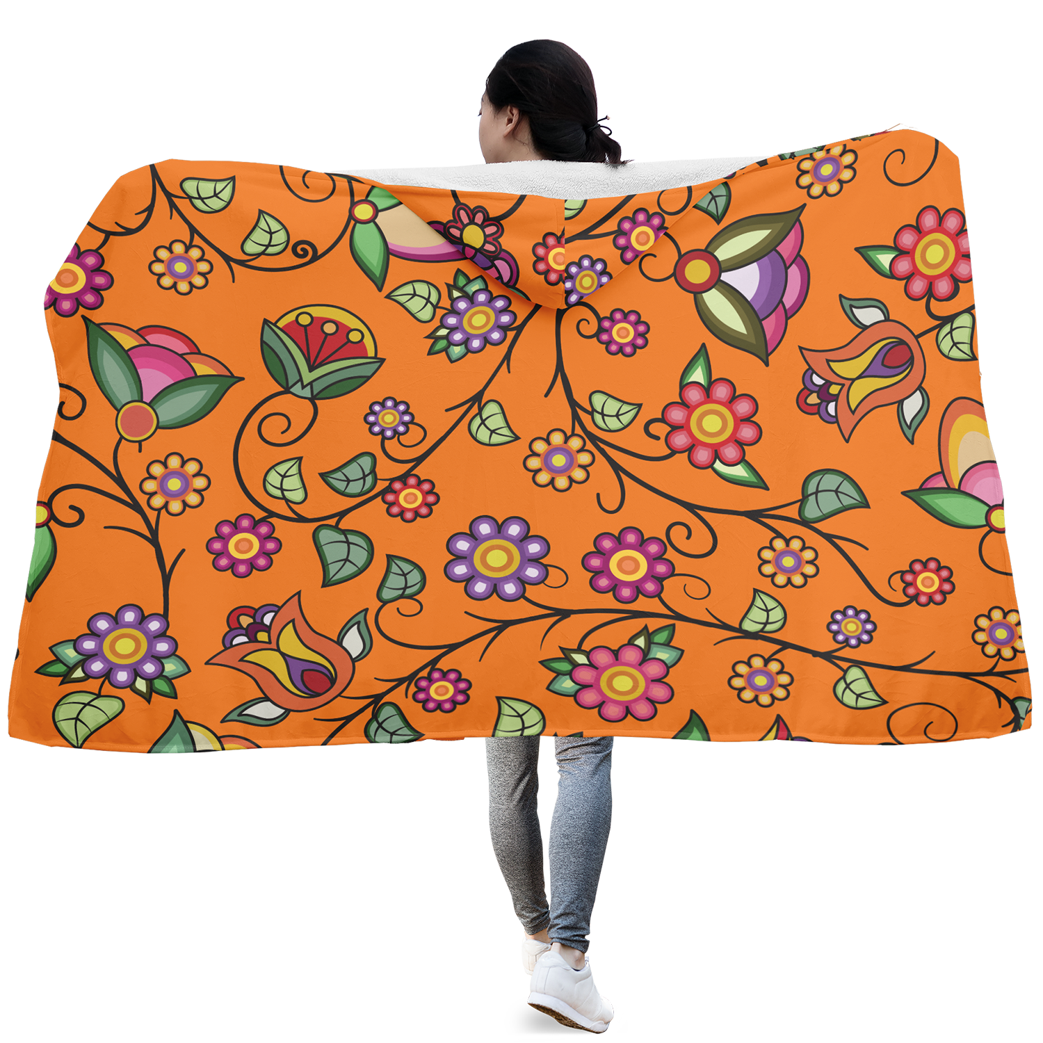 Heartbeat Petals ECM Orange Hooded Blanket