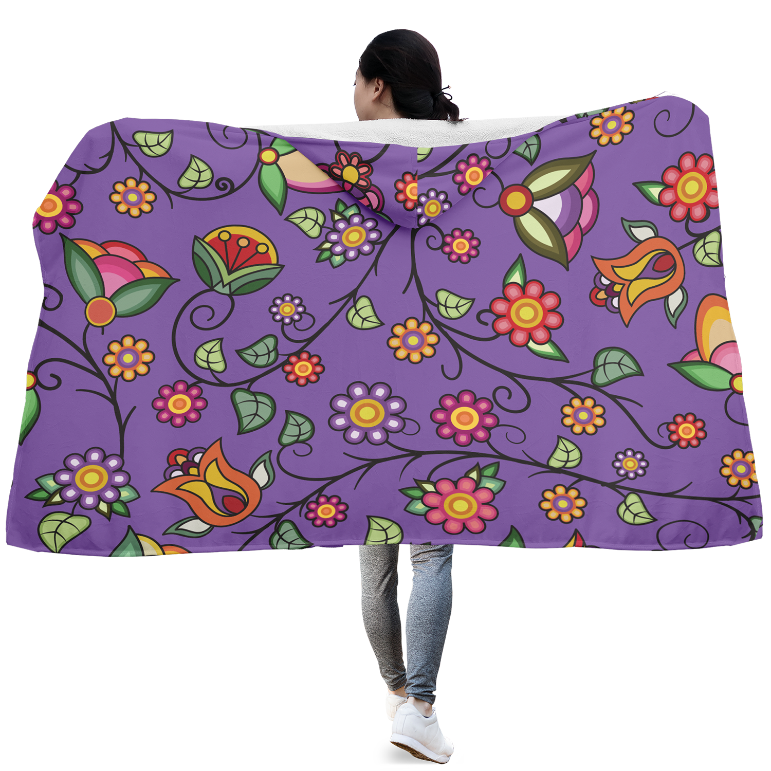 Heartbeat Petals Purple Hooded Blanket