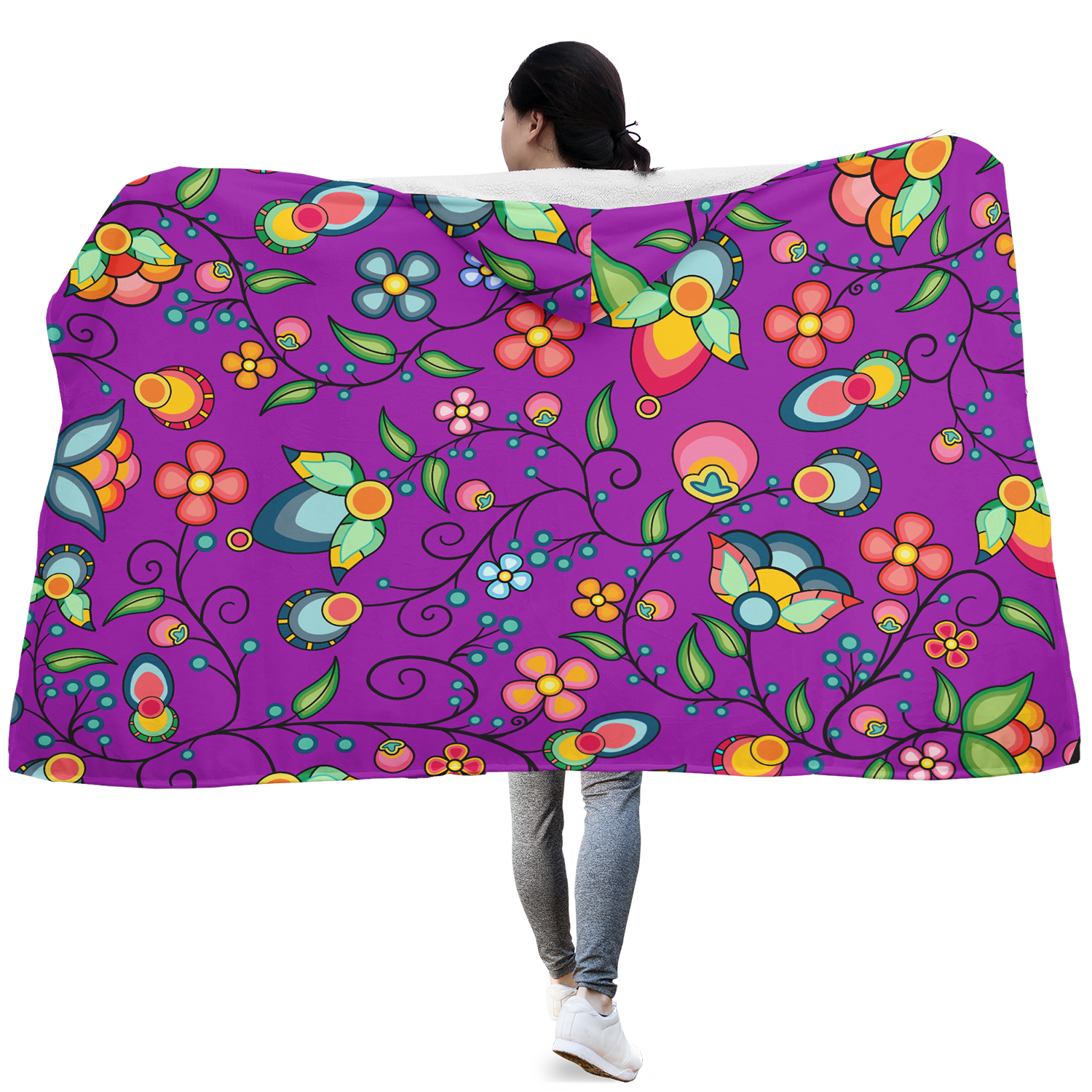 Floral Bounty Purple Hooded Blanket