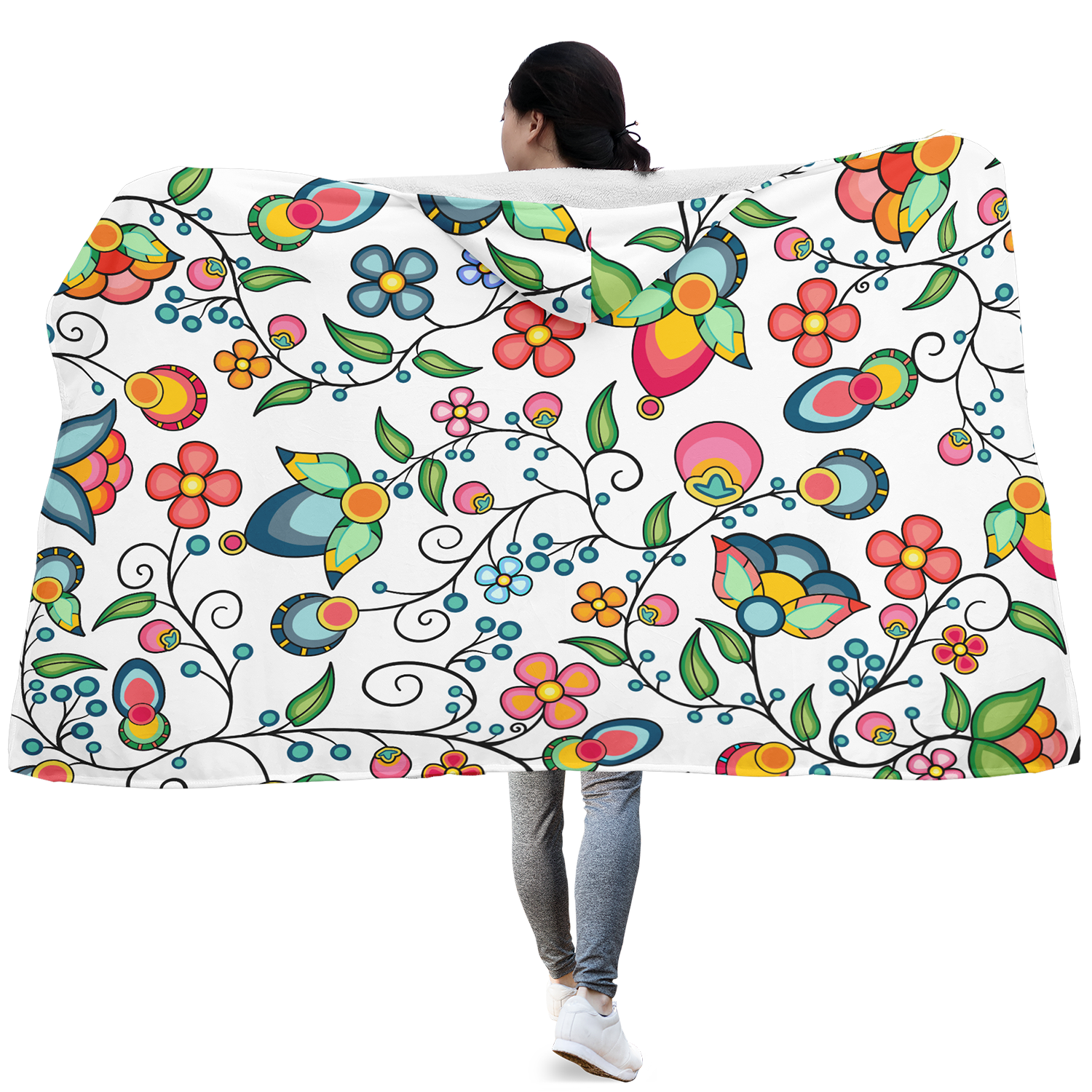 Floral Bounty White Hooded Blanket