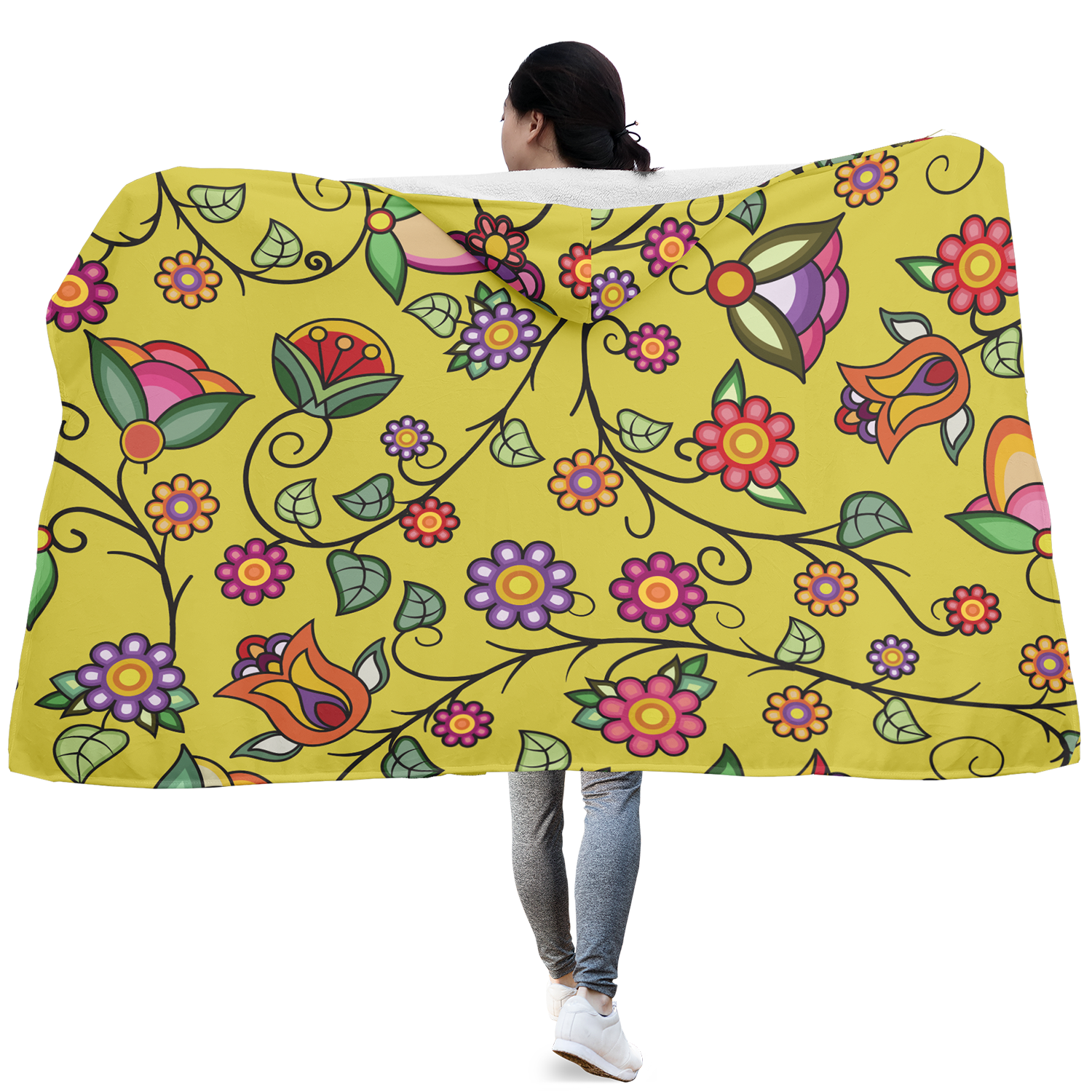 Heartbeat Petals Yellow Hooded Blanket