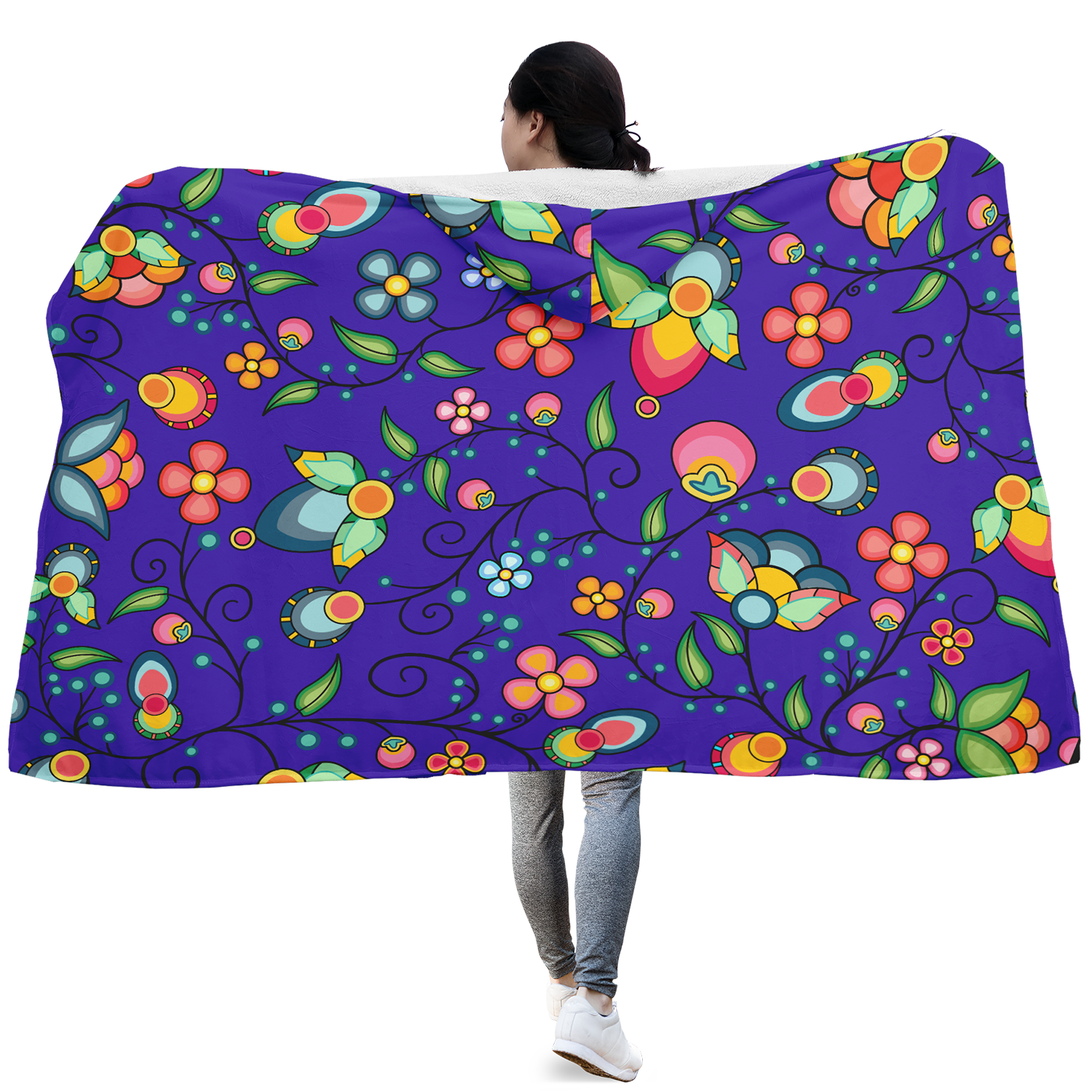 Floral Bounty Blue Hooded Blanket