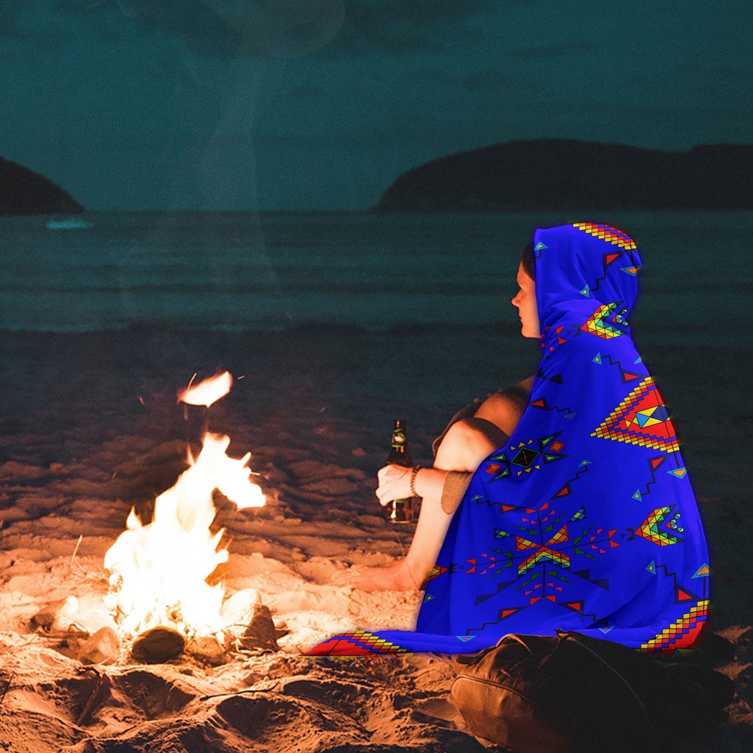 Buffalo Jump Blue Hooded Blanket