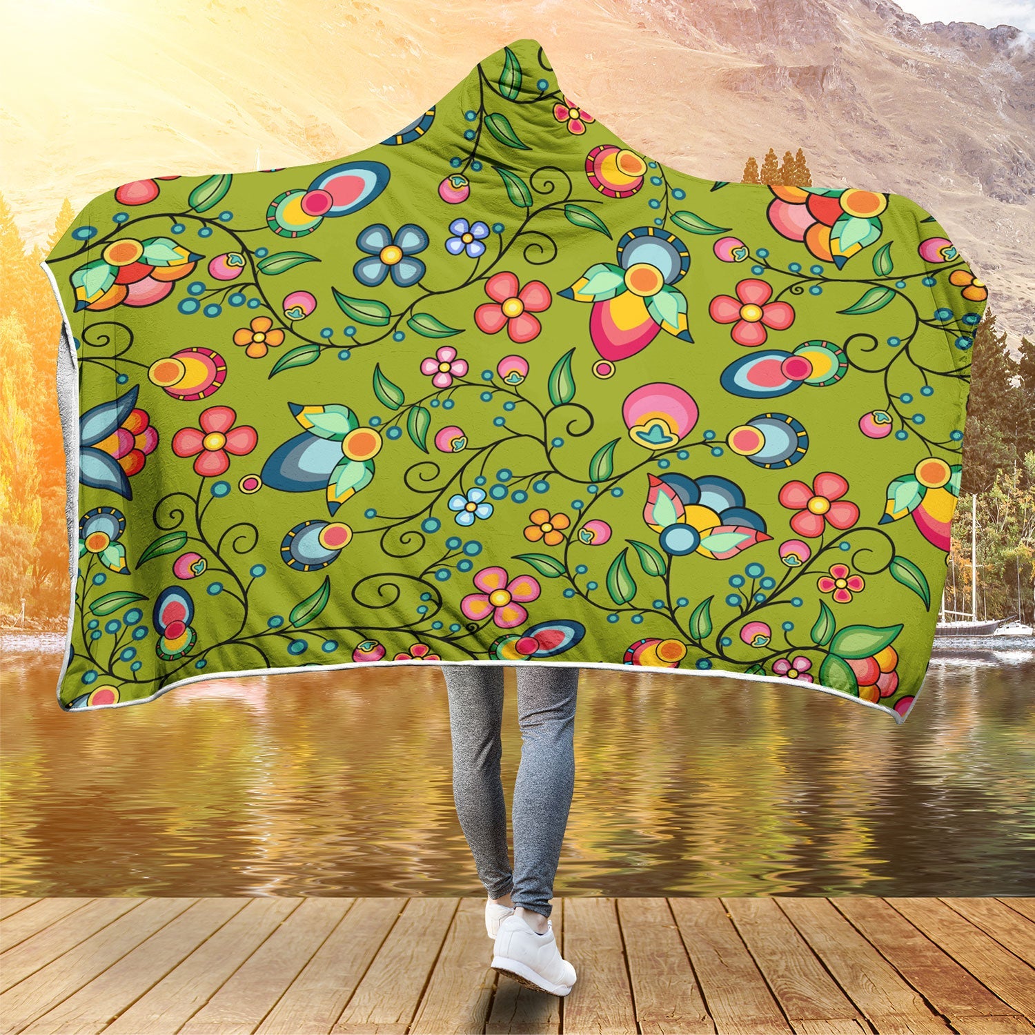 Floral Bounty Sweetgrass Hooded Blanket