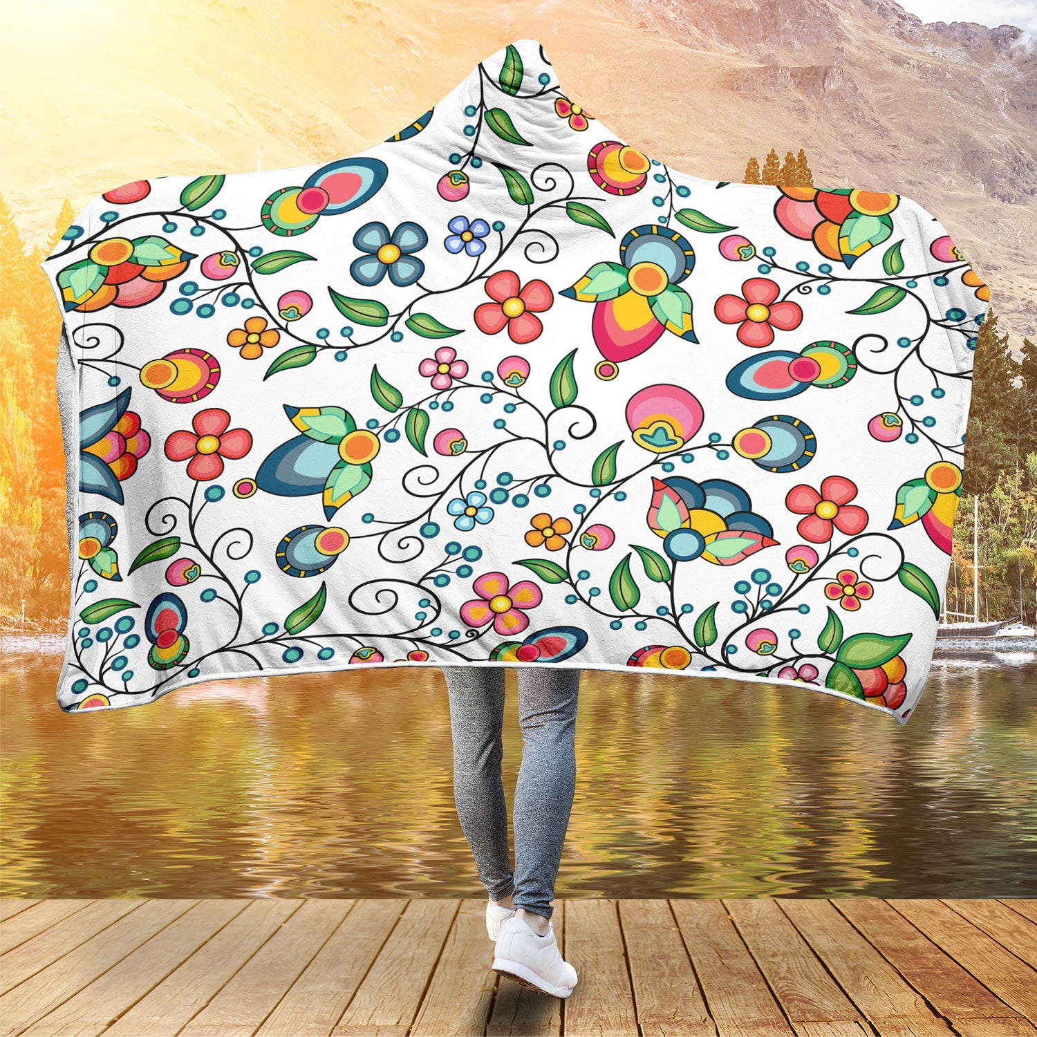 Floral Bounty White Hooded Blanket