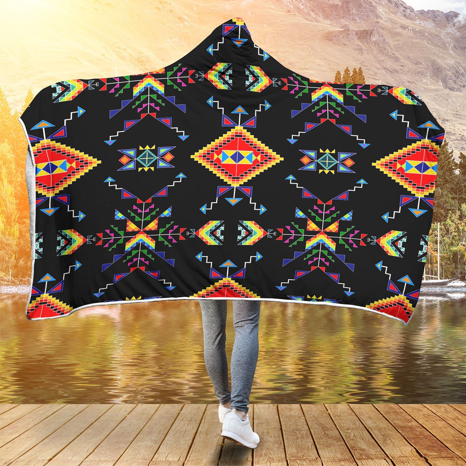 Buffalo Jump Black Hooded Blanket