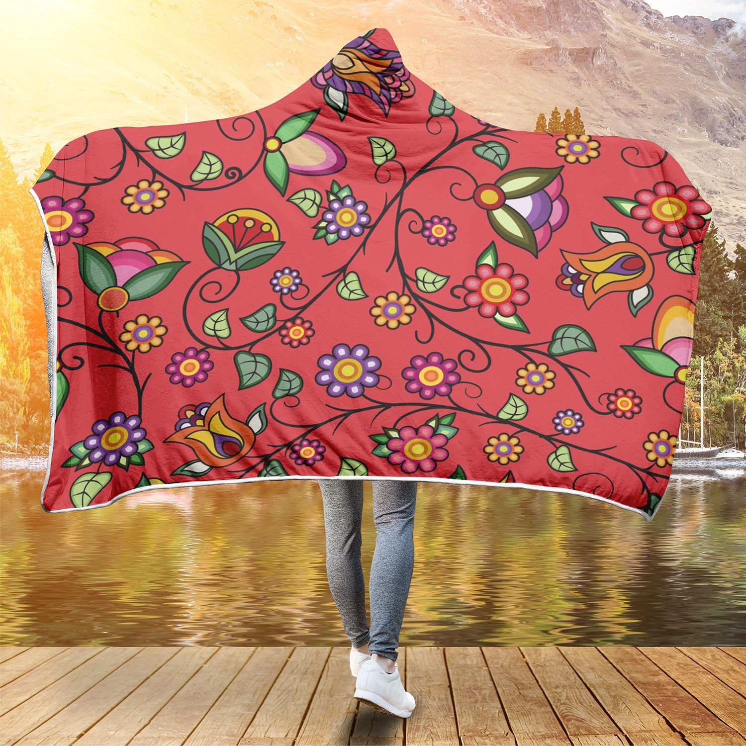 Heartbeat Petals Red Hooded Blanket