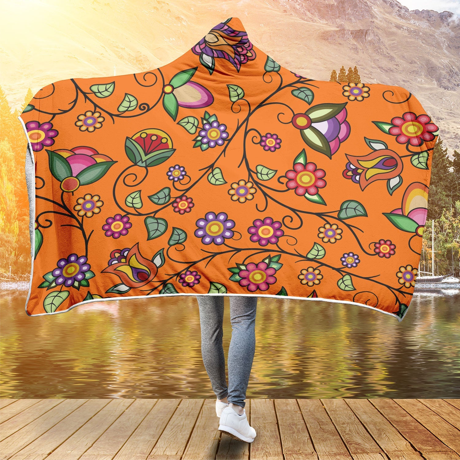 Heartbeat Petals ECM Orange Hooded Blanket