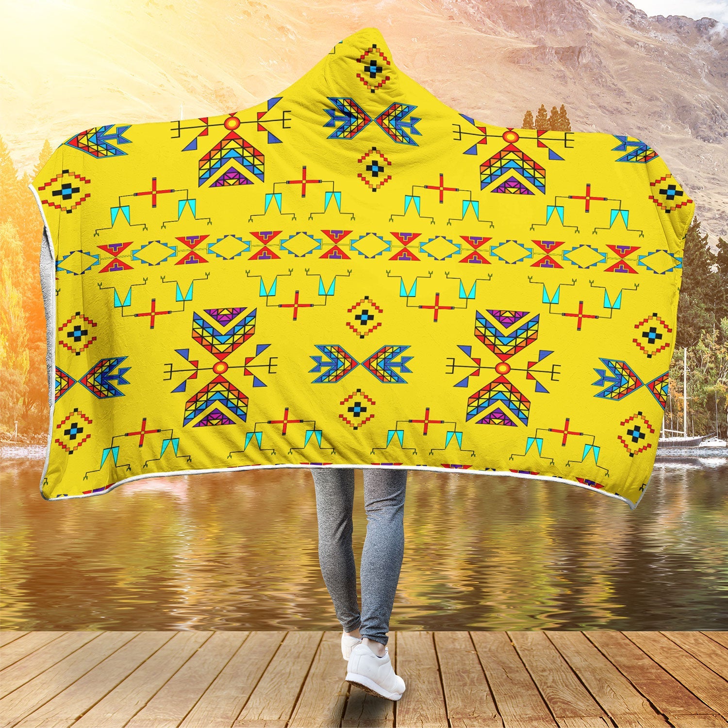 Rainy Chief Rainbow Yellow Hooded Blanket