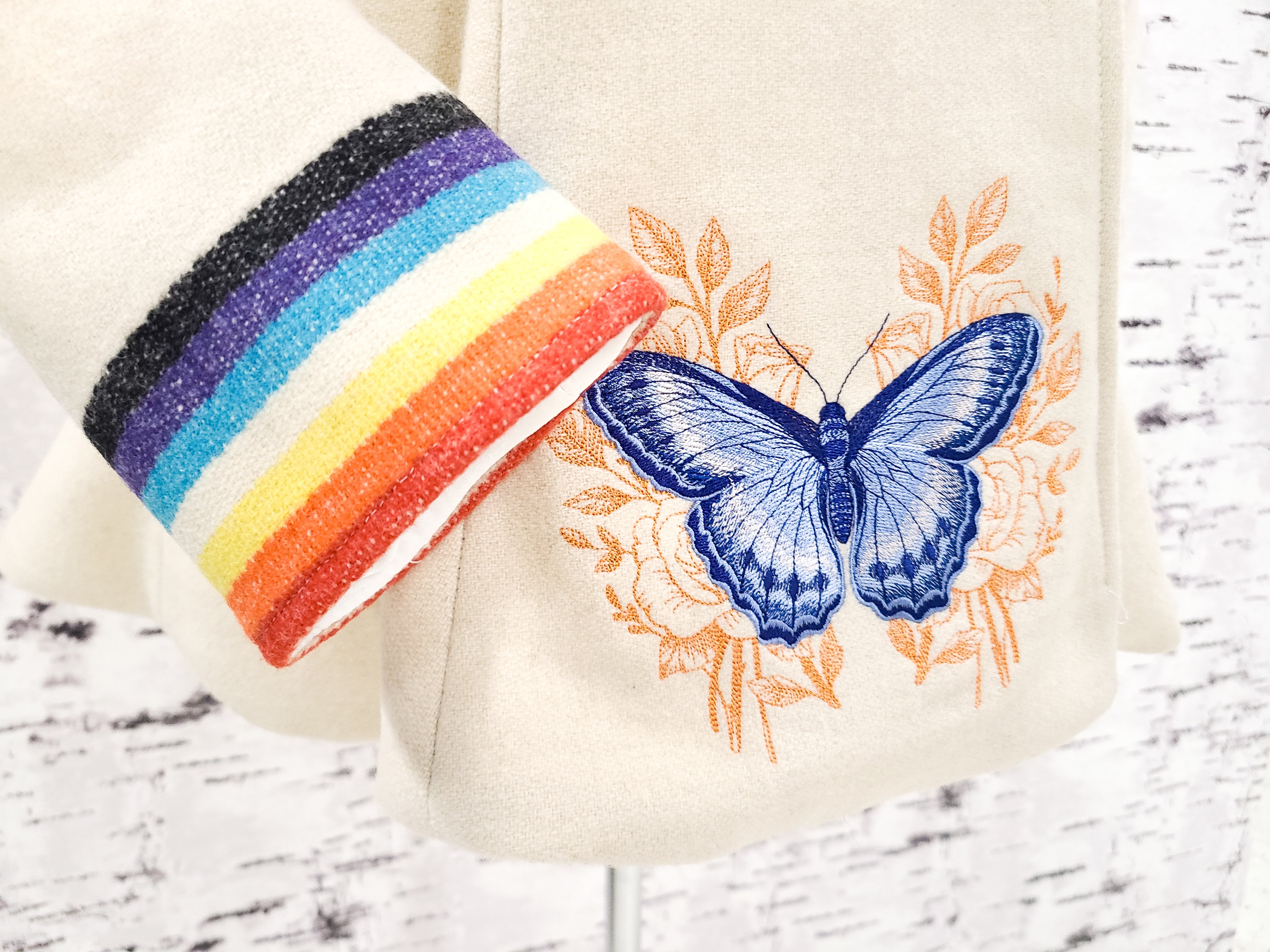 Handmade Cream Wool Coat w/ Butterfly Design
