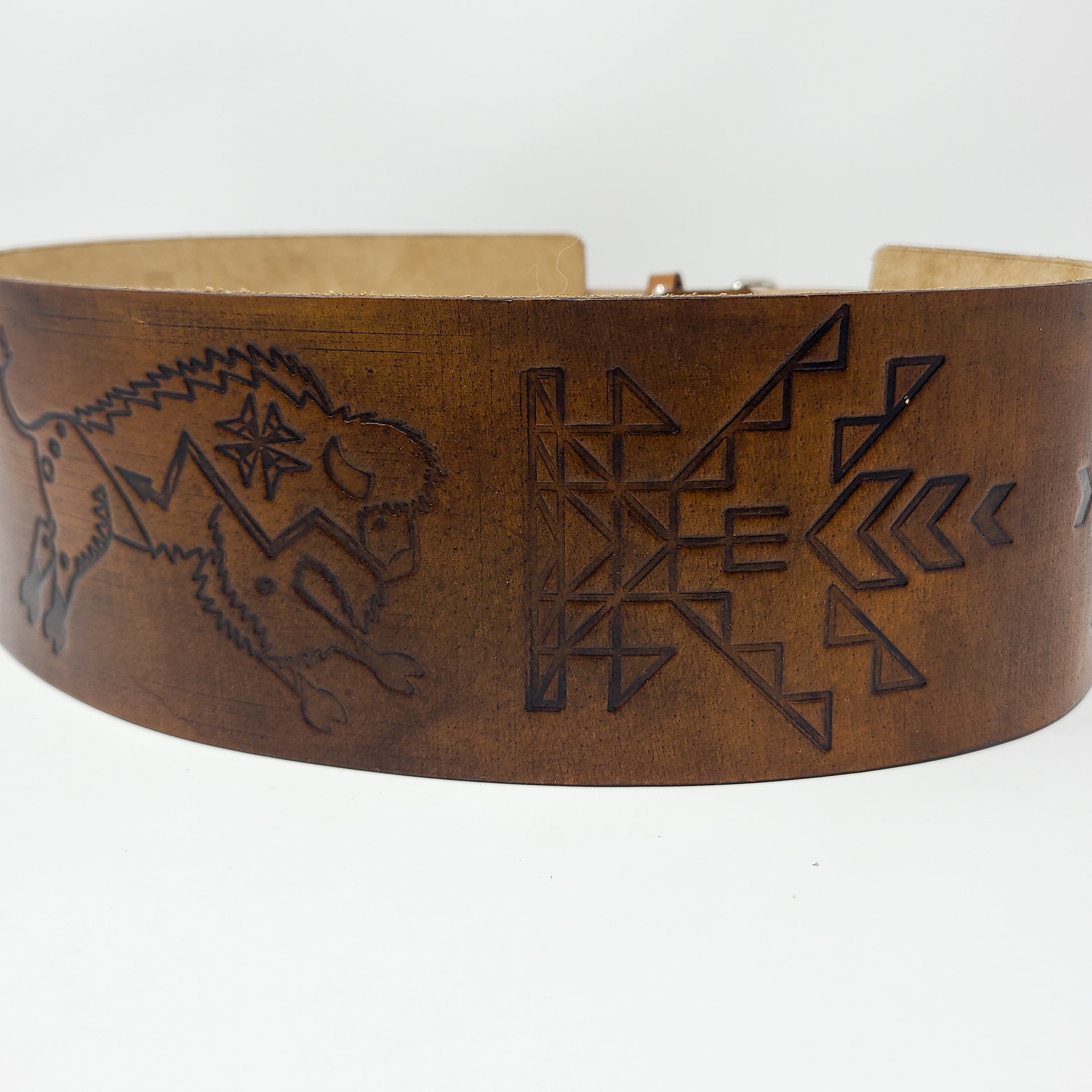 Geometric Buffalo Handmade Thick 4 Inch Leather Belt (34in)