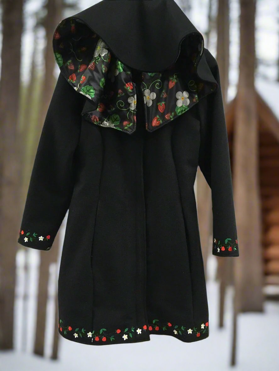 Women's Handmade Blac Strawberry Dreams Wool Coat By Jin