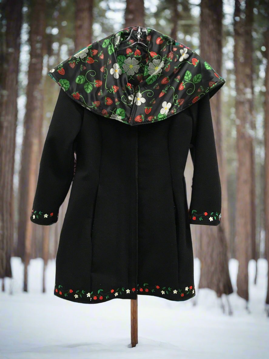 Women's Handmade Blac Strawberry Dreams Wool Coat By Jin