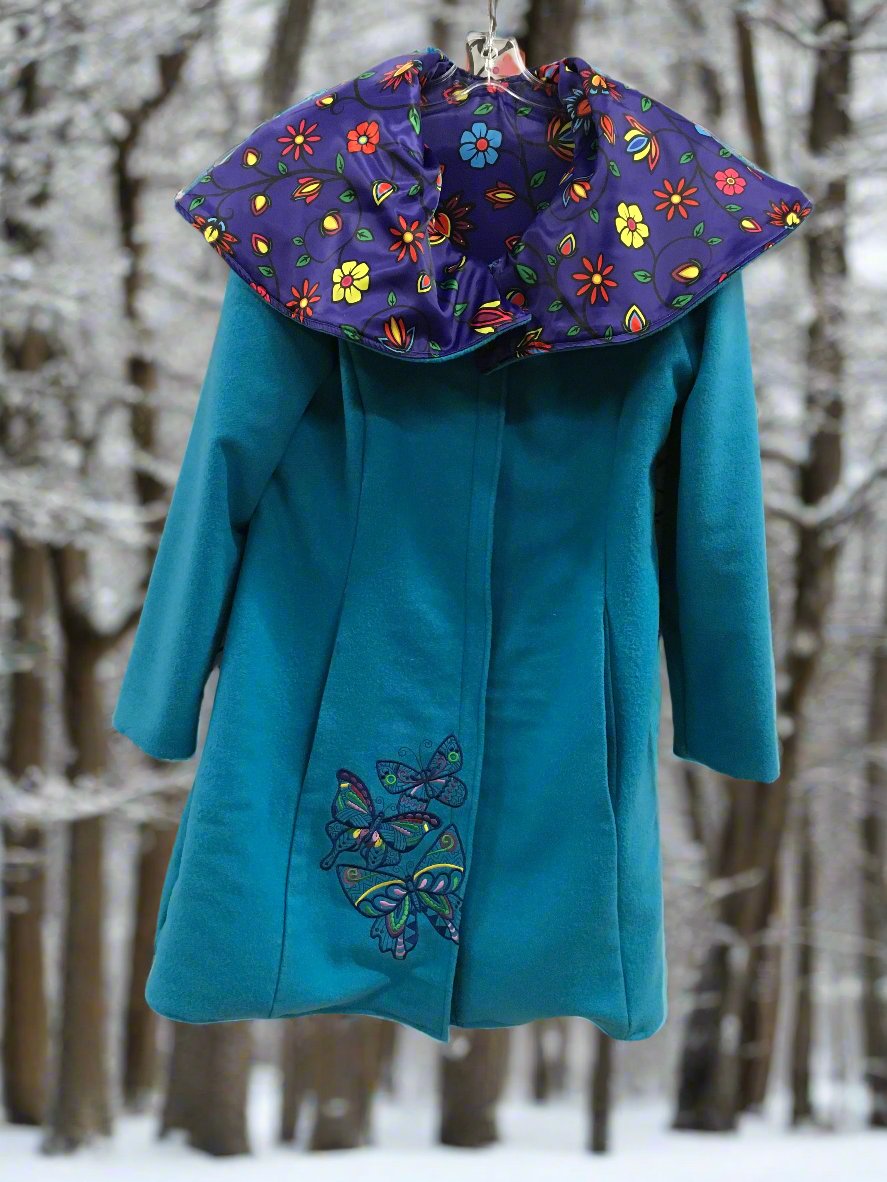 Women's Handmade Light Blue Indigenous Paisley Wool Coat By Jin