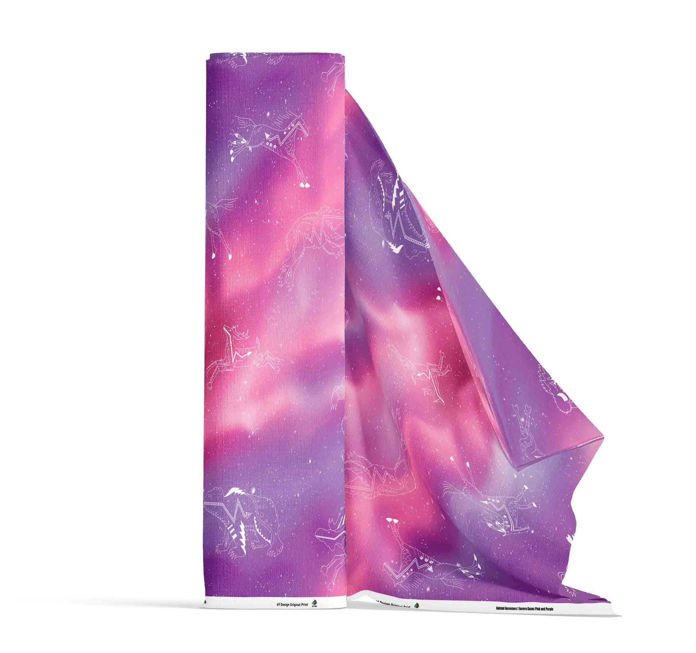 Animal Ancestors Aurora Gases Pink and Purple Satin Fabric By the Yard